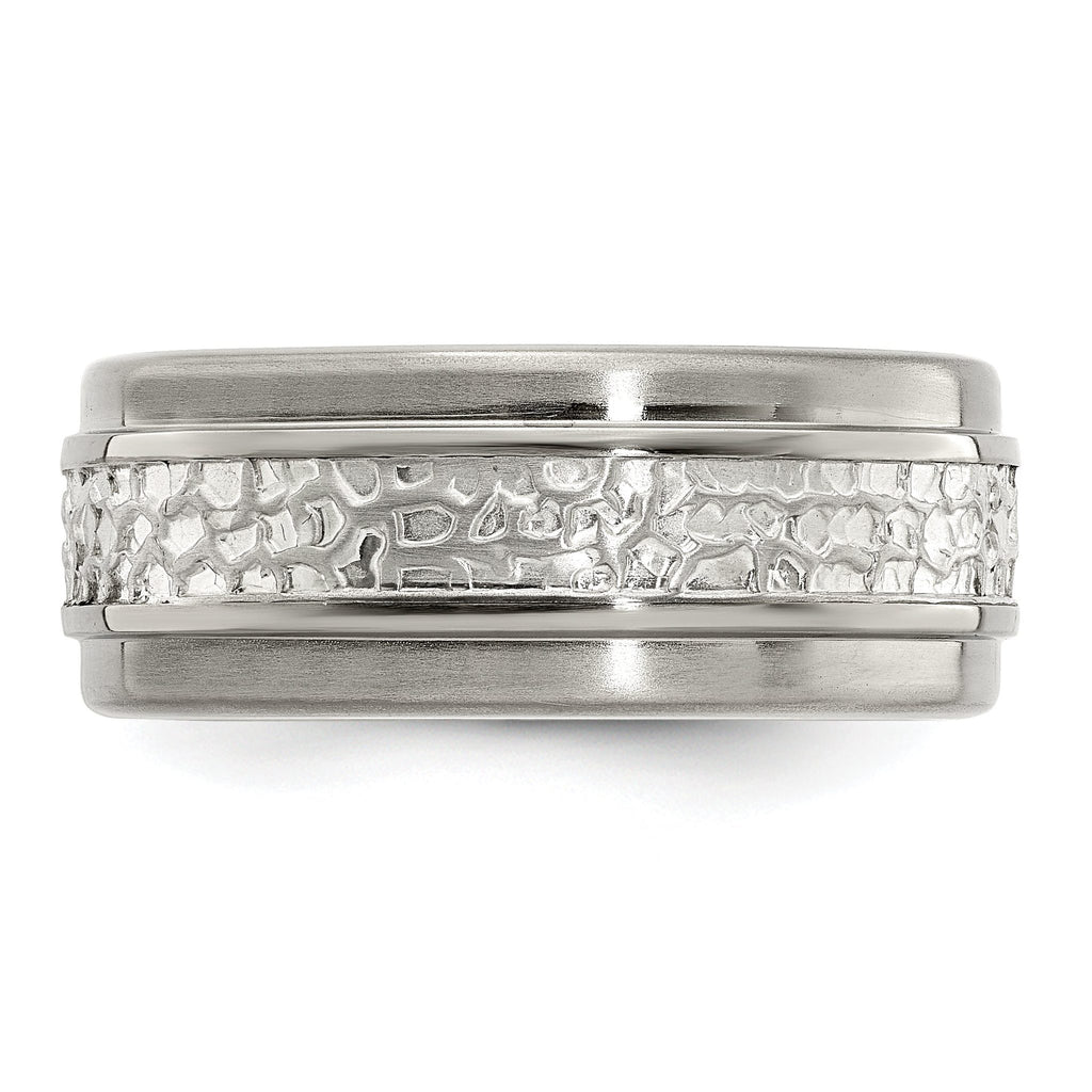 Sophia Jewelers Titanium & Sterling Silver Two-Tone Engravable Wedding Band