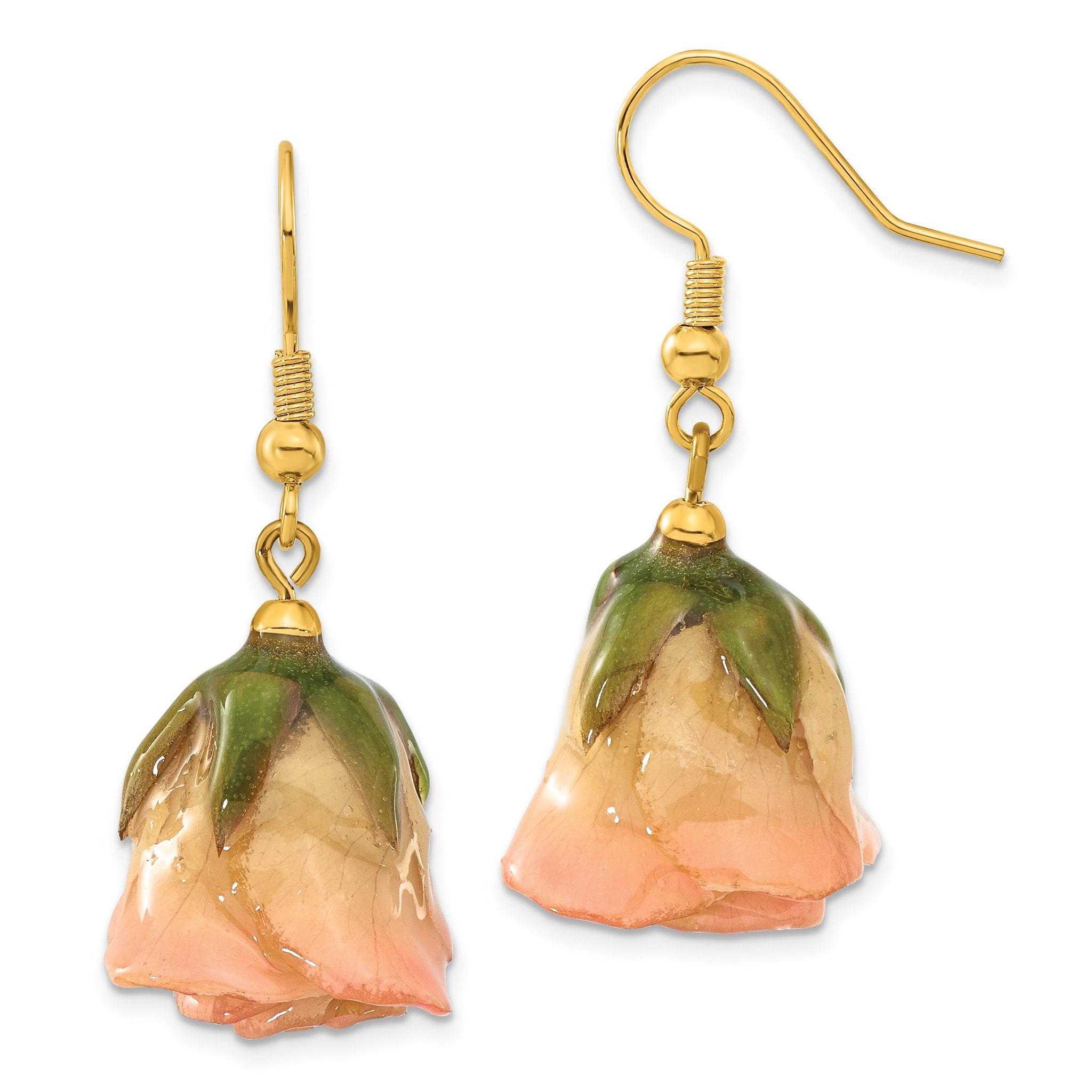 Lacquer Dipped Cream and Pink Real Rose Gold-tone Dangle Earrings Main image