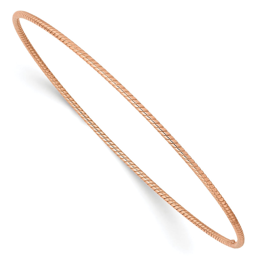 14K Rose Gold Textured Bangle Bracelet with Polished Finish EffortleSterling Silver Elegance for Women