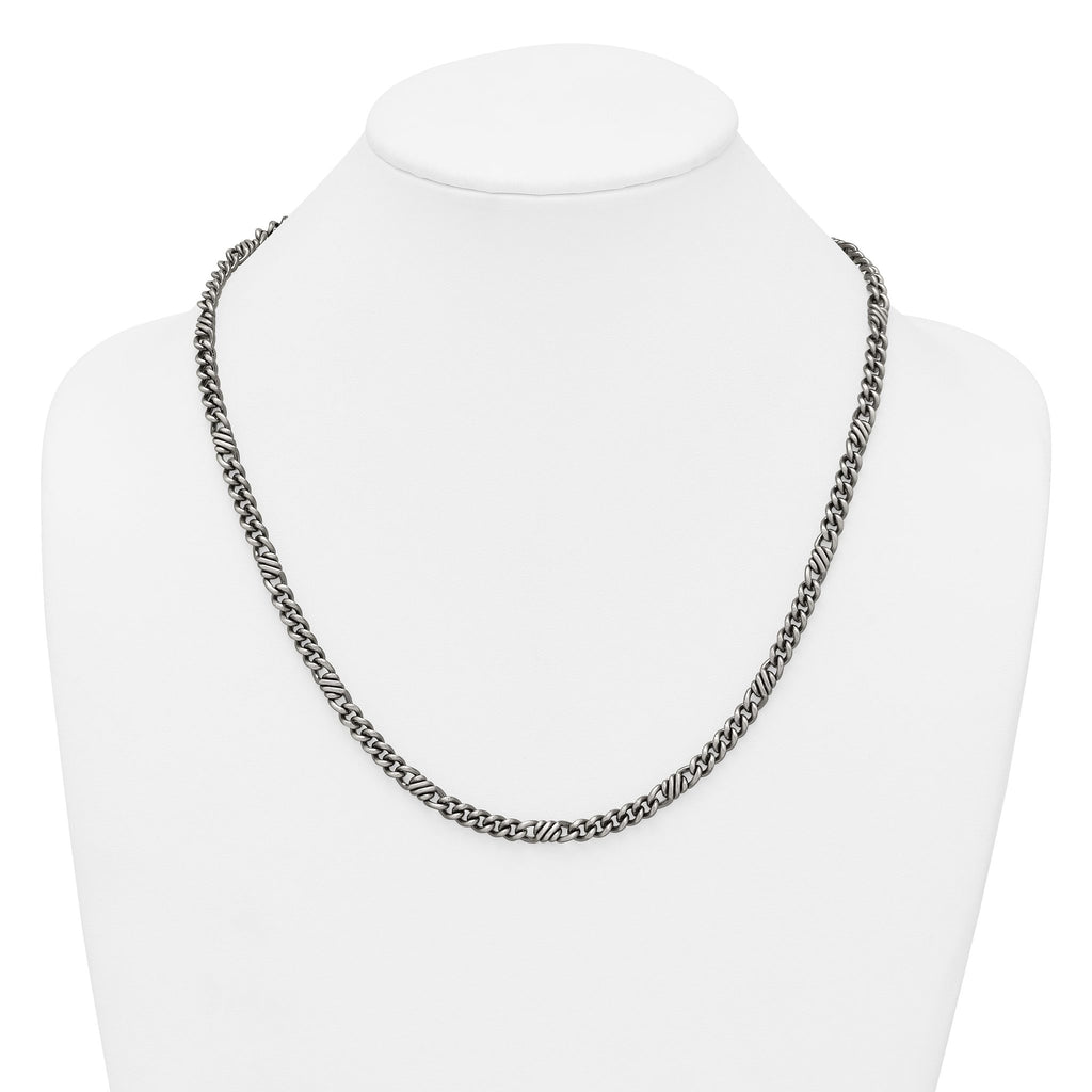 Sterling Silver Black Ruthenium-plated Brushed Fancy Curb Chain Mens 22 inch Necklace