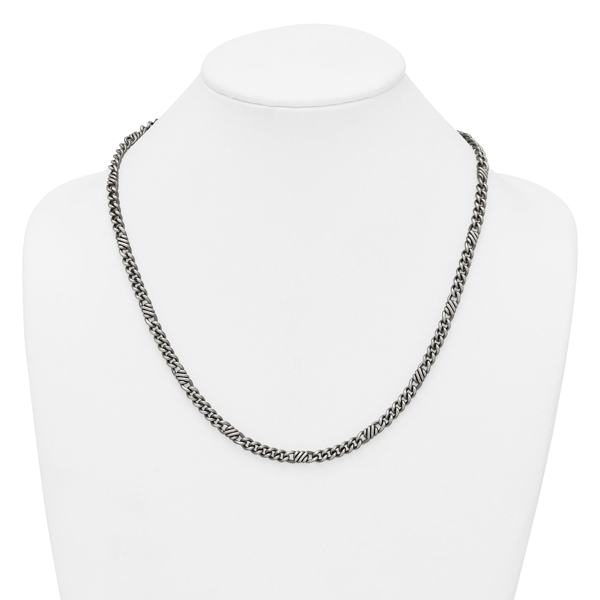 Sterling Silver Black Ruthenium-plated Brushed Fancy Curb Chain Mens 22 inch Necklace