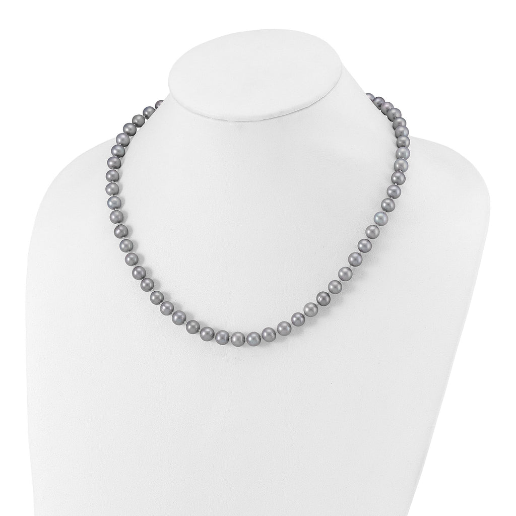 Sterling Silver Rhodium-plated 7-8mm Grey Near-Round Freshwater Cultured Pearl 7.25 inch Bracelet