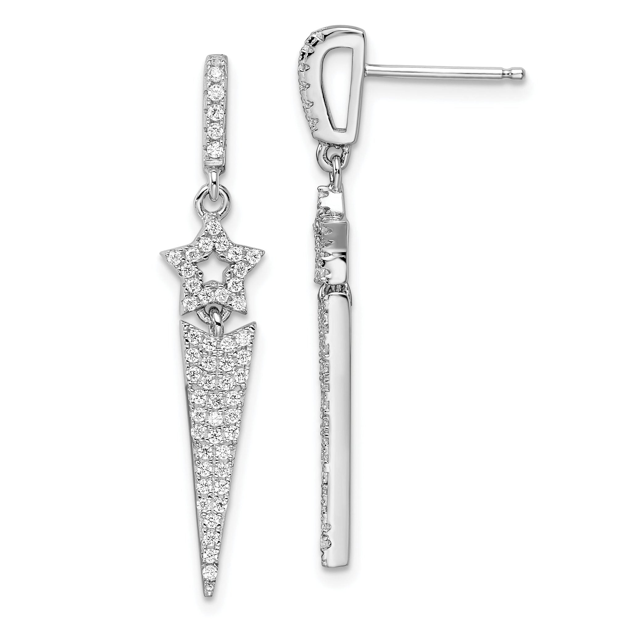 Sophia Jewelers Sterling Silver Star Dangle Earrings with 108 CZ Stones Main image