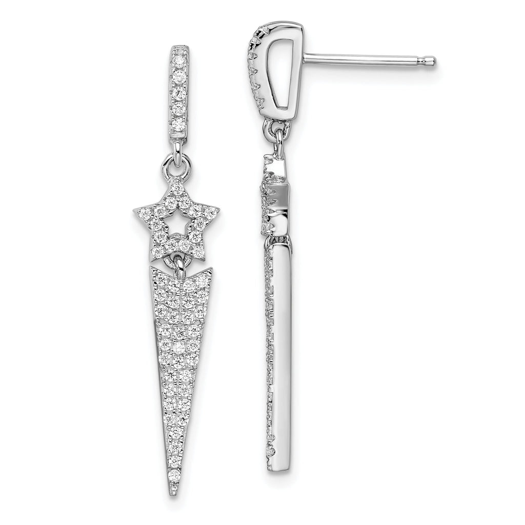 Sophia Jewelers Sterling Silver Star Dangle Earrings with 108 CZ Stones