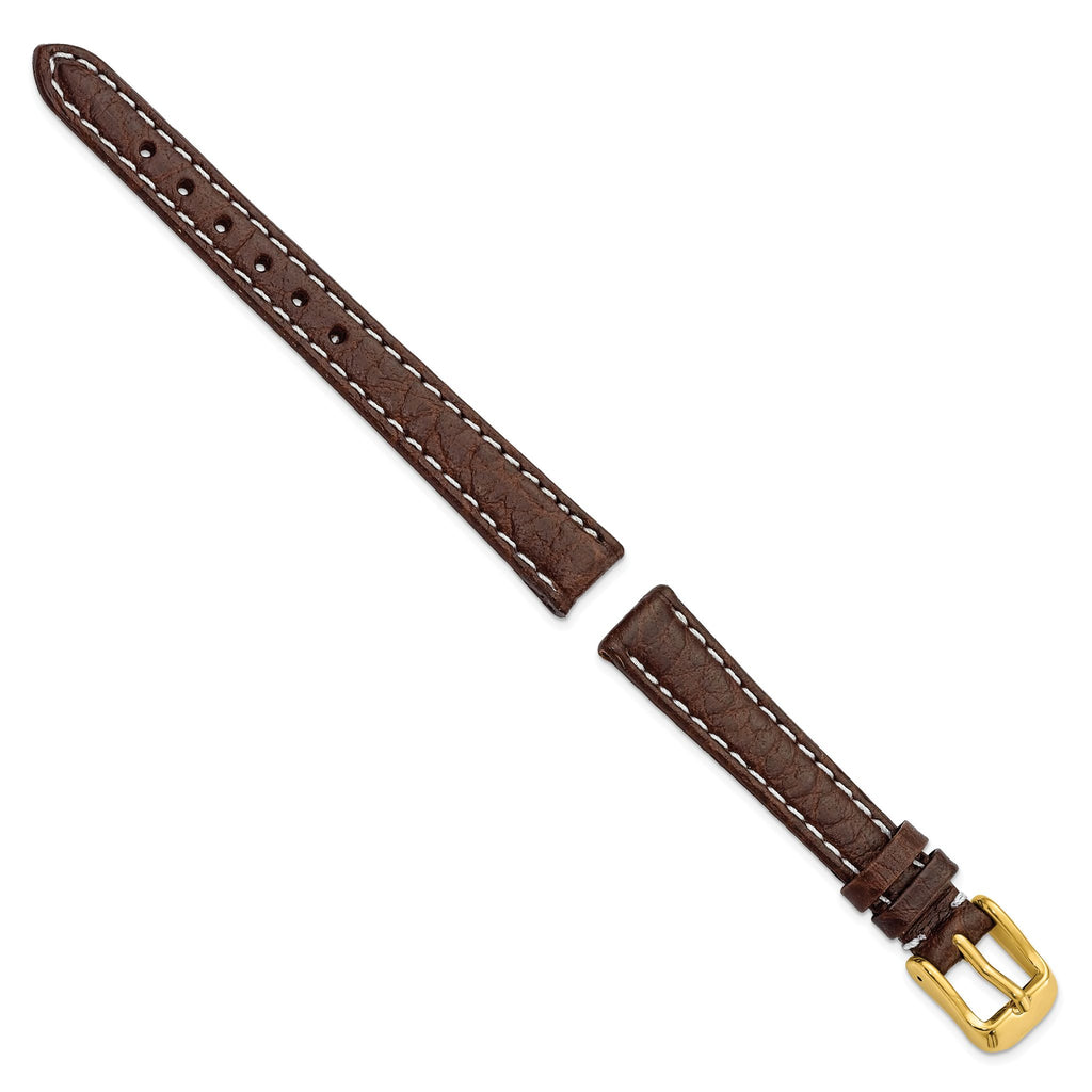 Sport Watch Band in Dark Brown Leather, 14mm