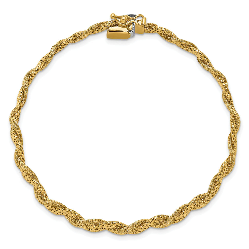 14K Polished/Textured and Diamond-cut Twisted  Bracelet