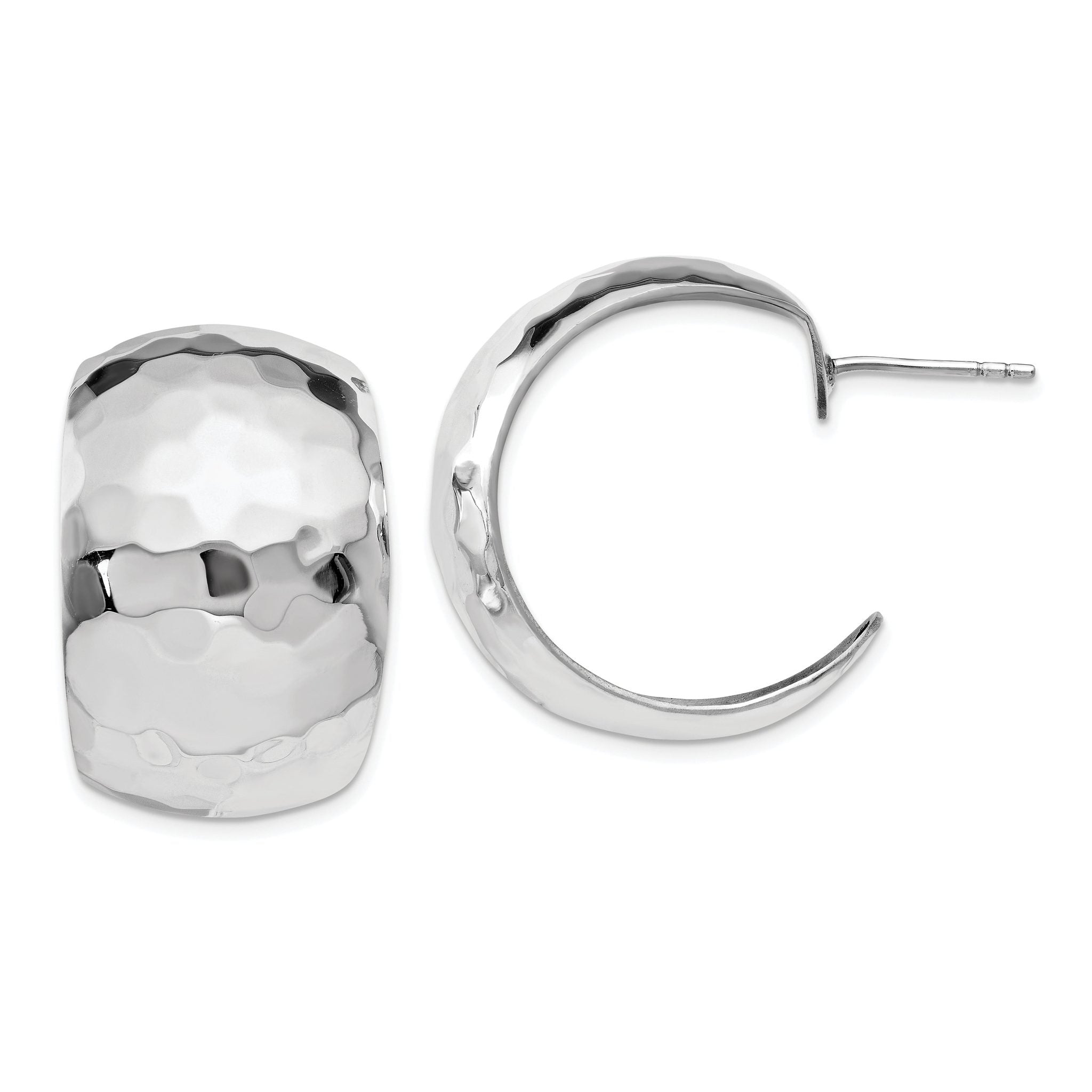 Sophia Jewelers Sterling Silver Hammered C-Hoop Earrings Polished Rhodium Finish