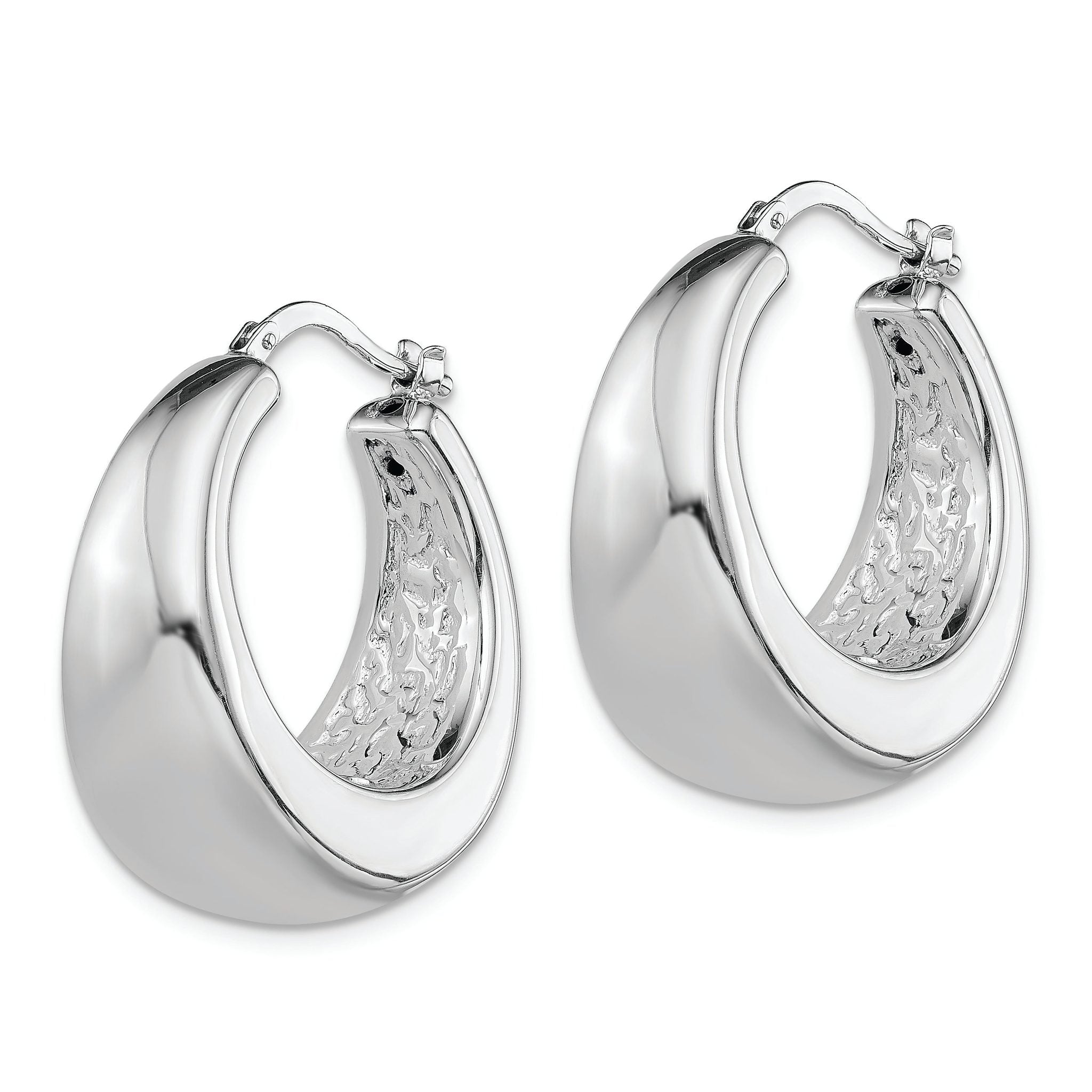 Sterling Silver RH-plated Polished Tapered Hollow Round Hoop Earrings Secondary image