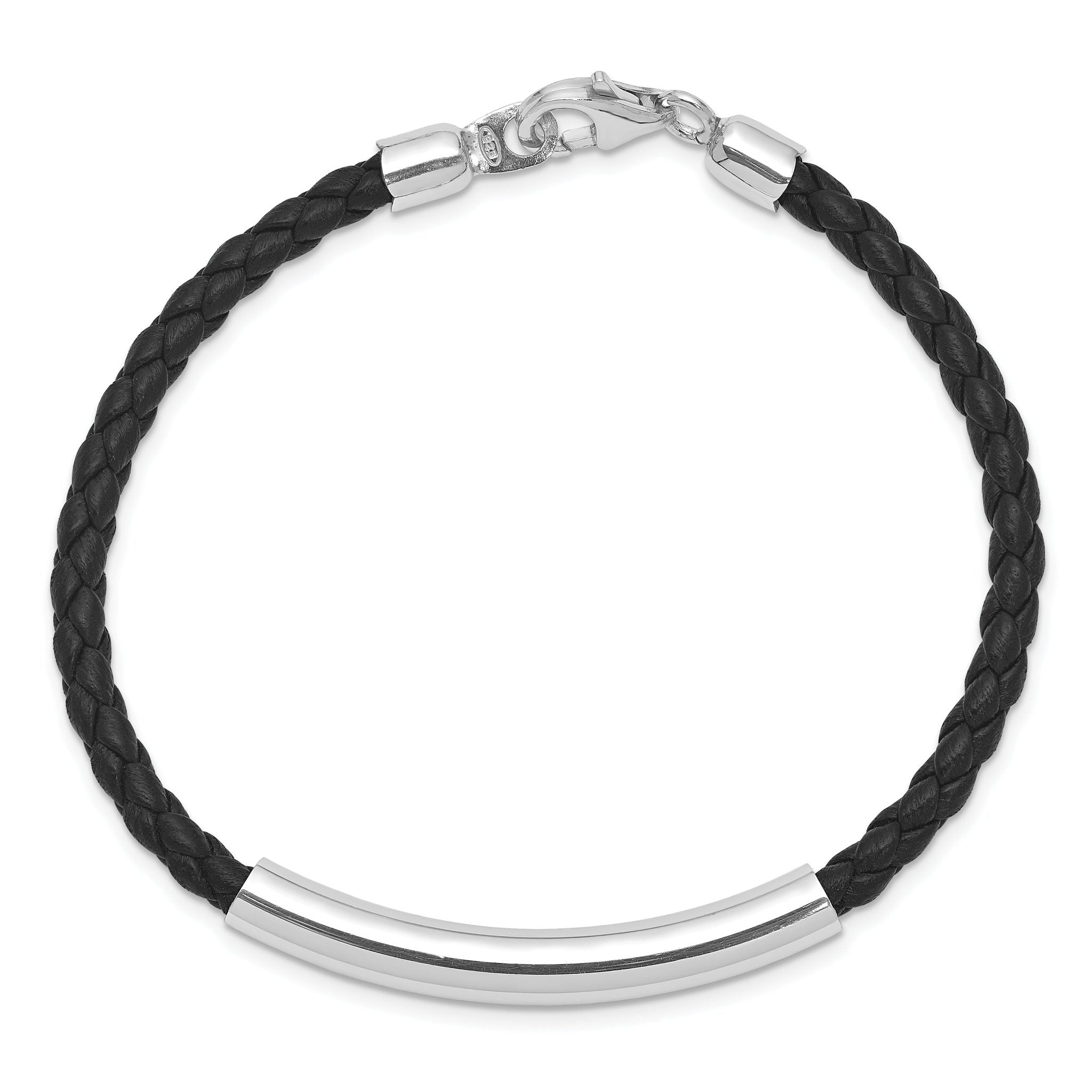 Sterling Silver Rhodium-plated Braided Black Leather Bracelet Secondary image