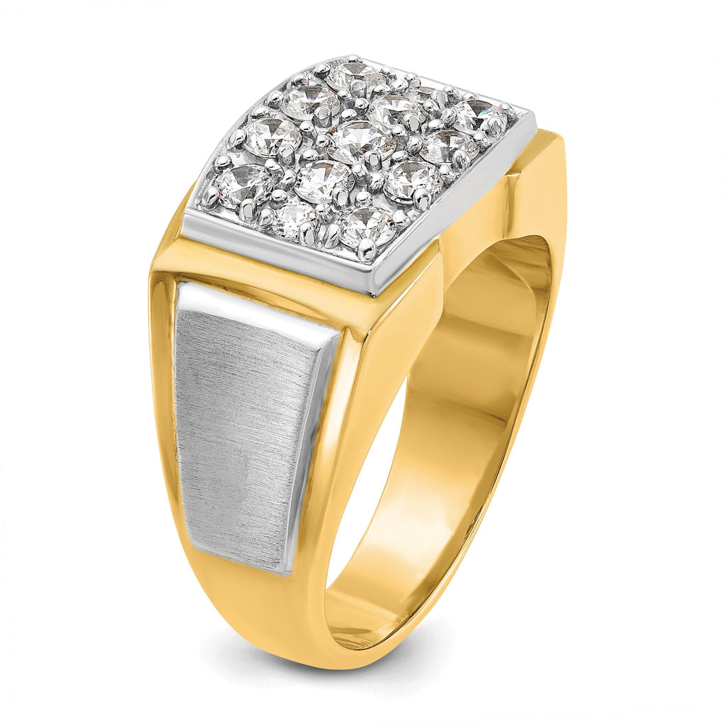 14k Two-tone Men's Polished and Satin 1 Carat AA Quality Diamond Cluster Ring