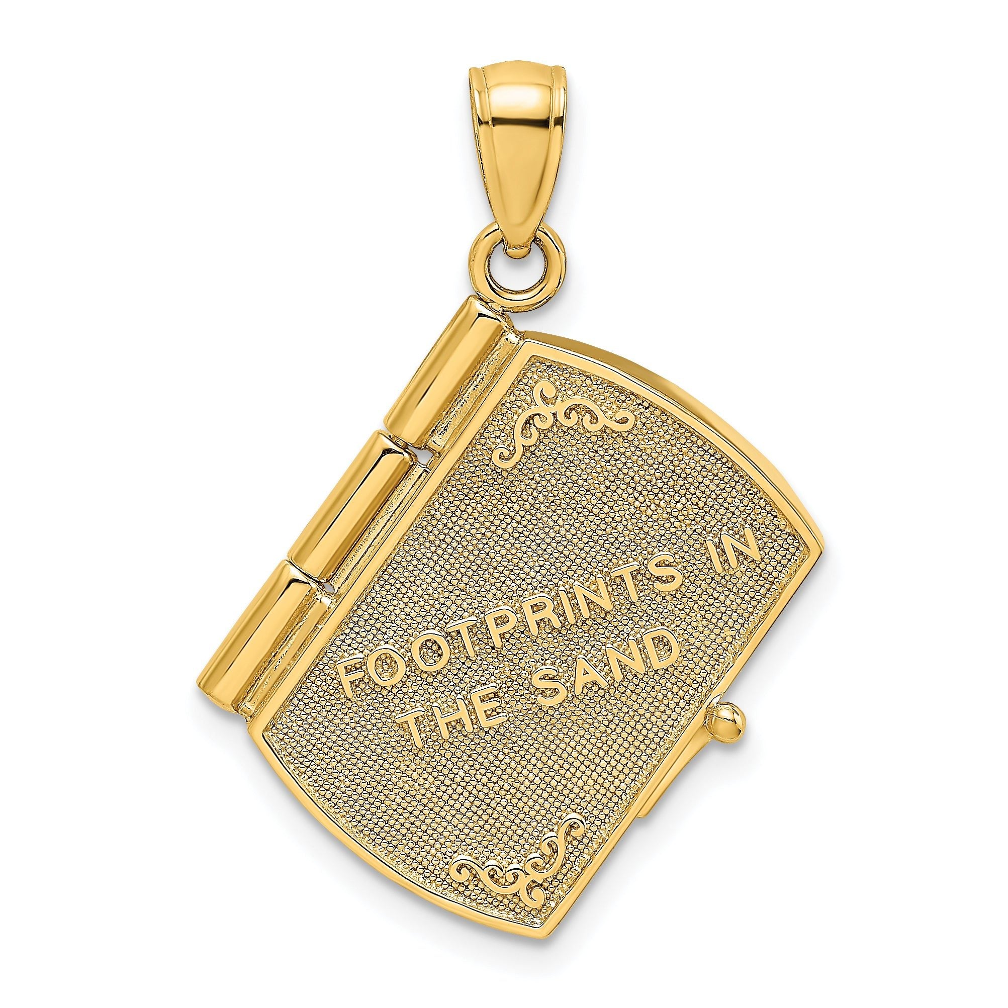 14K w/Rhodium 3-D Footprints Book W/ Prayer Inside Charm Main image