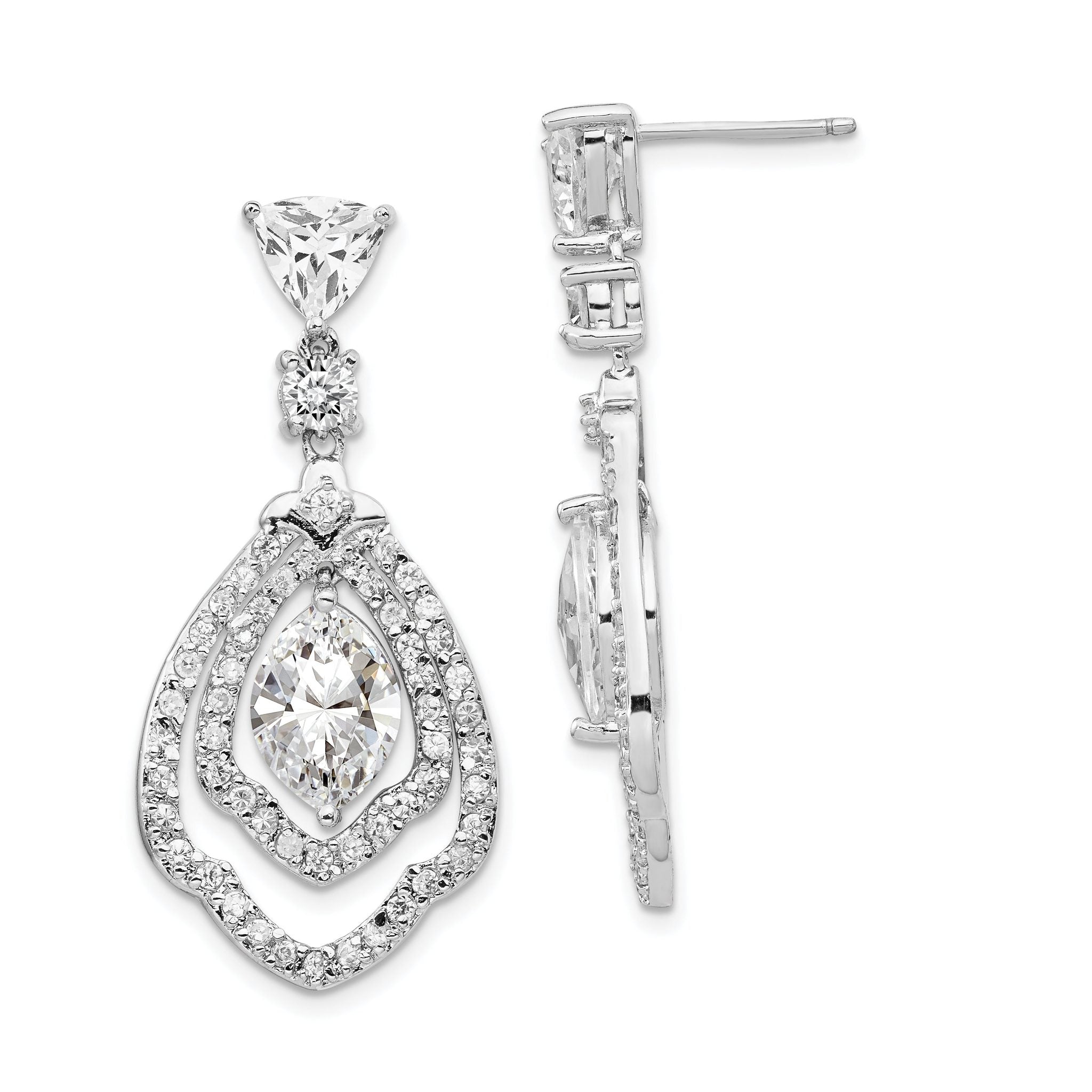 Cheryl M 925 Sterling Silver Rhodium-Plated CZ Dangle Earrings with Brilliant Cut