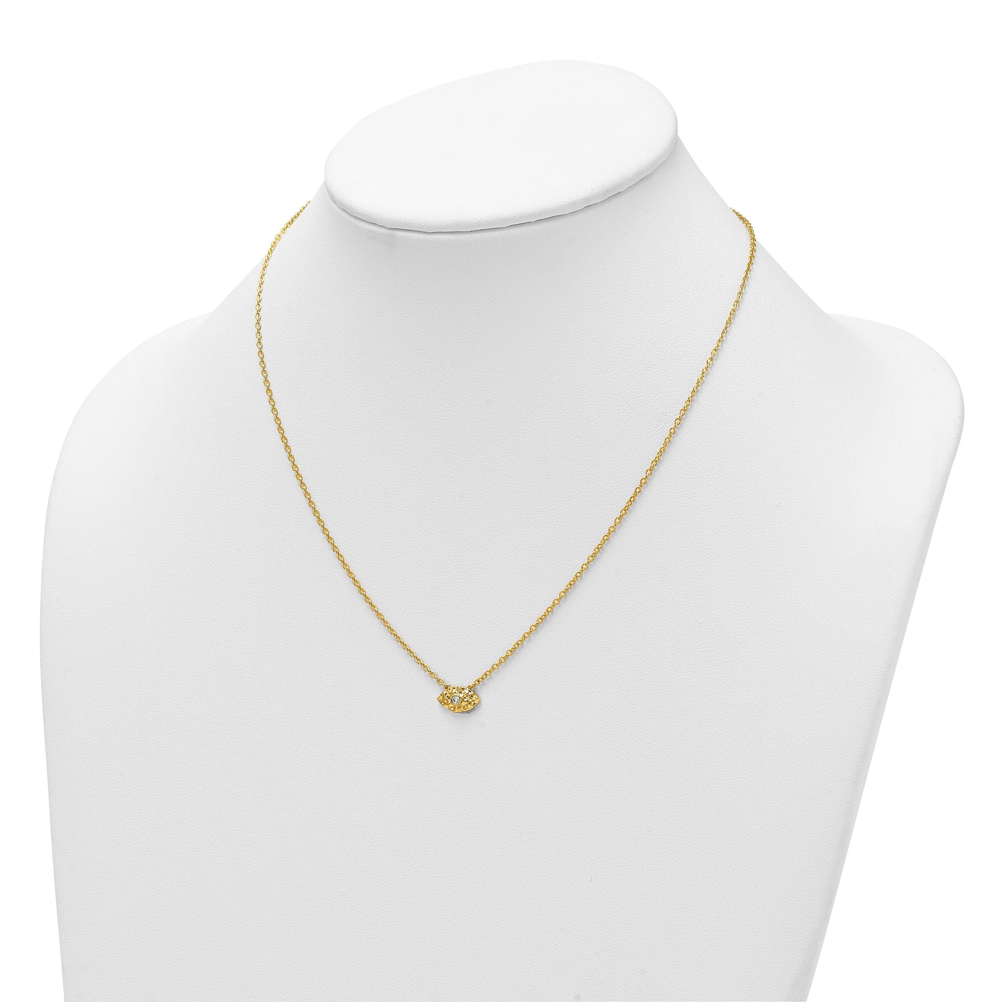 14K Polished and Hammered 1/20 carat Diamond Evil Eye 18 inch Necklace