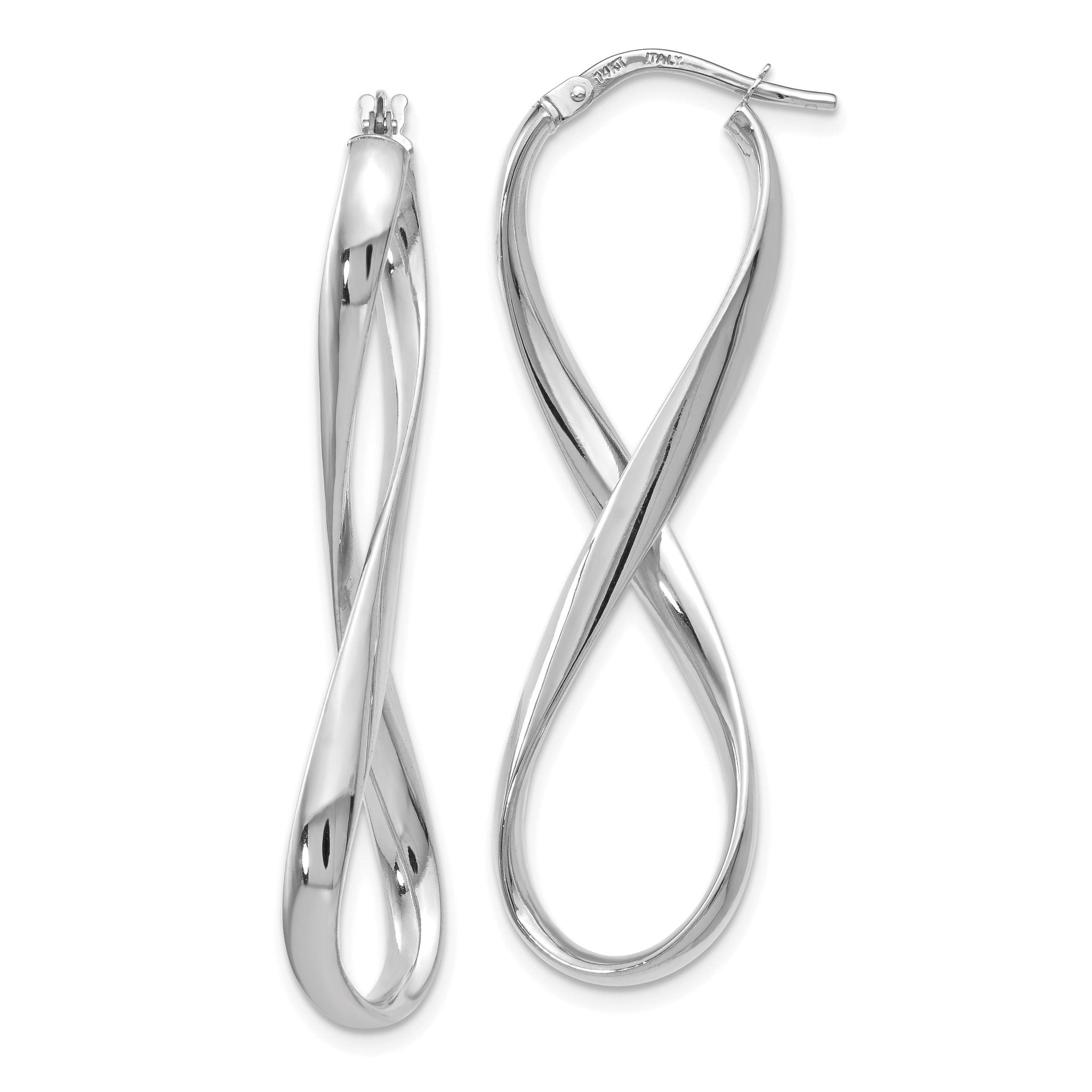14K White Gold Infinity Hoop Earrings with Polished Twisted Design