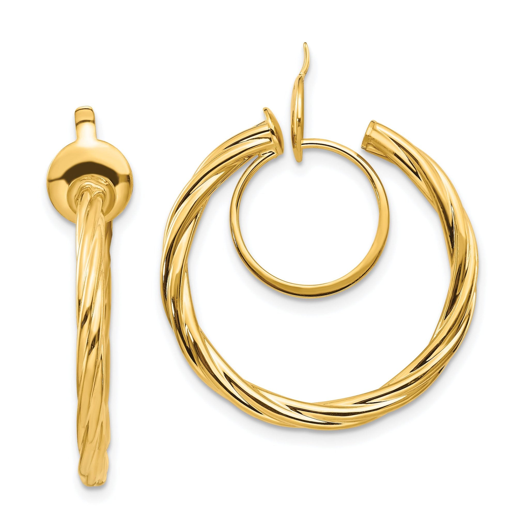 14K Gold Twisted Non-Pierced Hoop Earrings Polished Nickel-Free Hollow Design