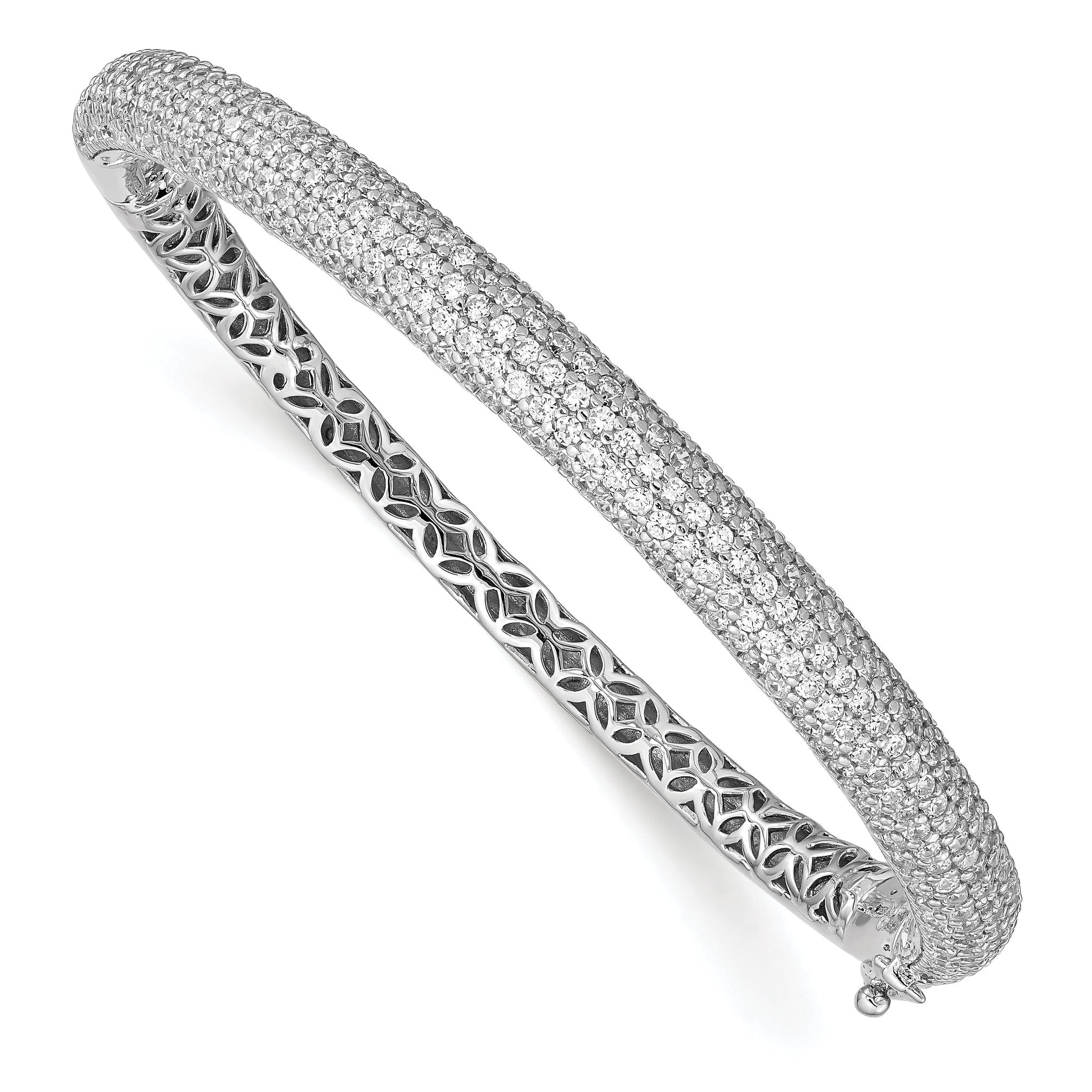 Sterling Shimmer Sterling Silver Rhodium-plated 283 Stone CZ PavÃÂ¢Ã¢âÂ¬ÃÂ¡ Hinged Bangle Main image