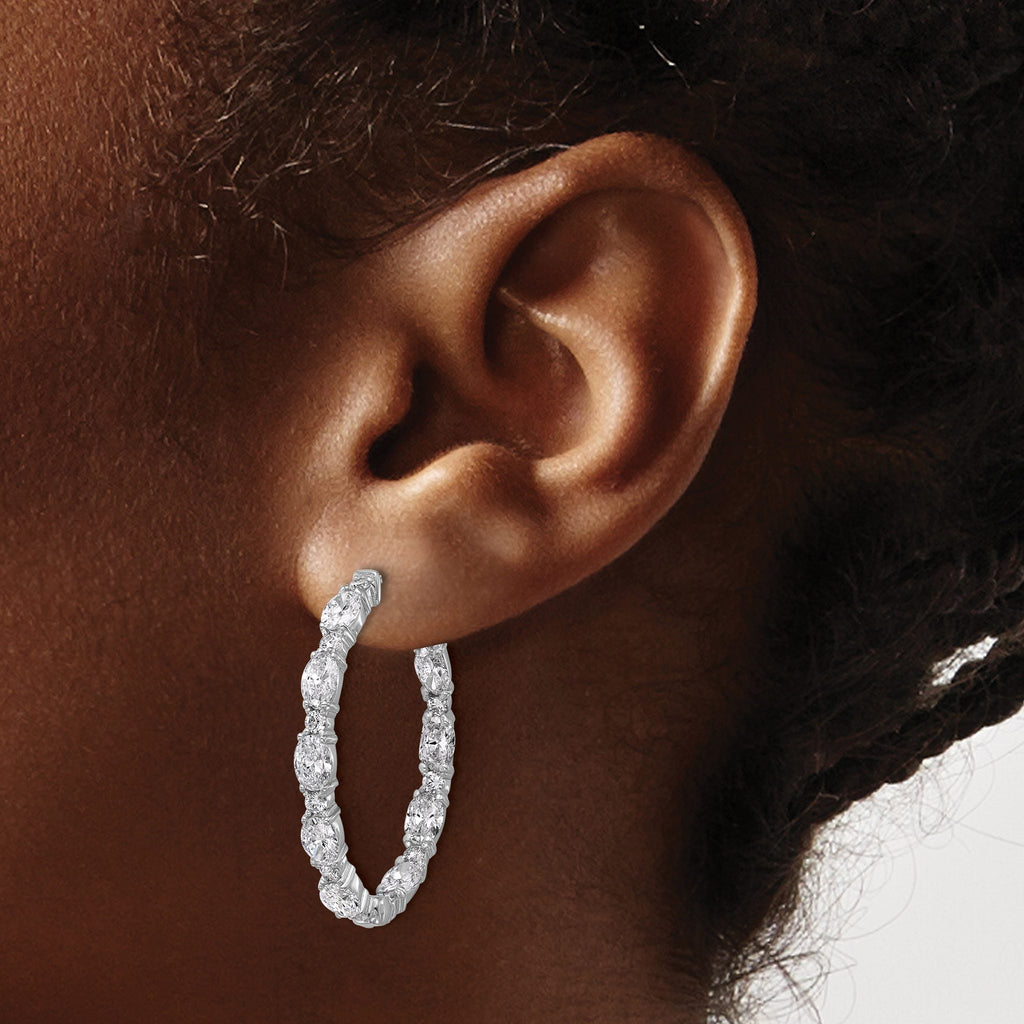 14K White Gold 5 1/4 ct Lab-Created Diamond VS+ F+ Oval-Cut In-and-Out Hoop Earrings