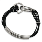 Stainless Steel Polished 3 Steel Tube with Black Wax Cord Bracelet
