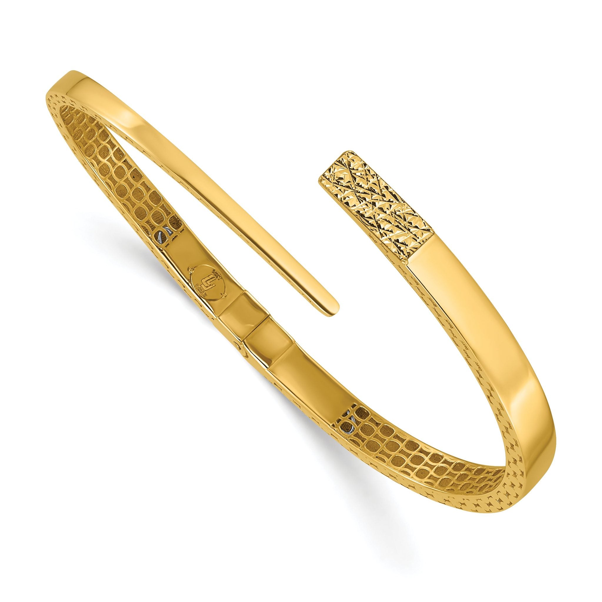 14K Polished and Diamond-cut Bypass Hinged Bangle Main image