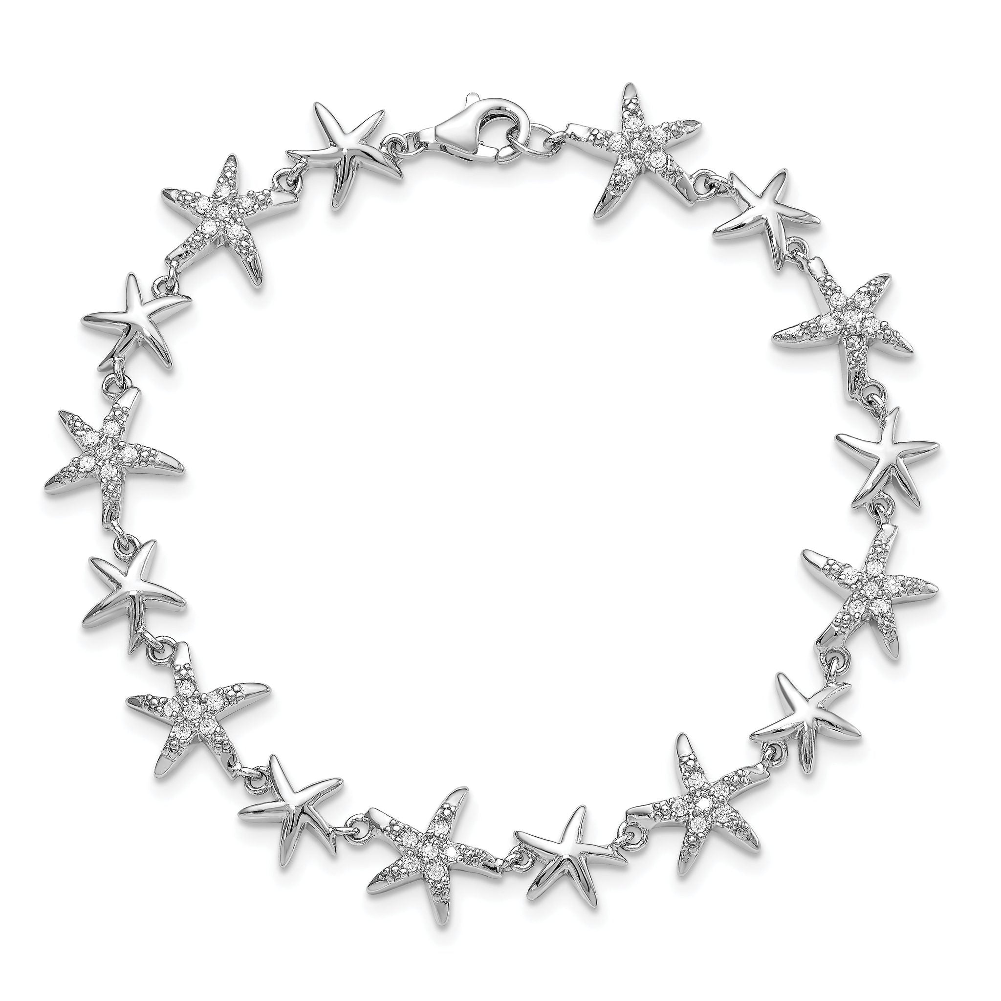 Sterling Silver Rhodium-plated CZ Starfish Bracelet