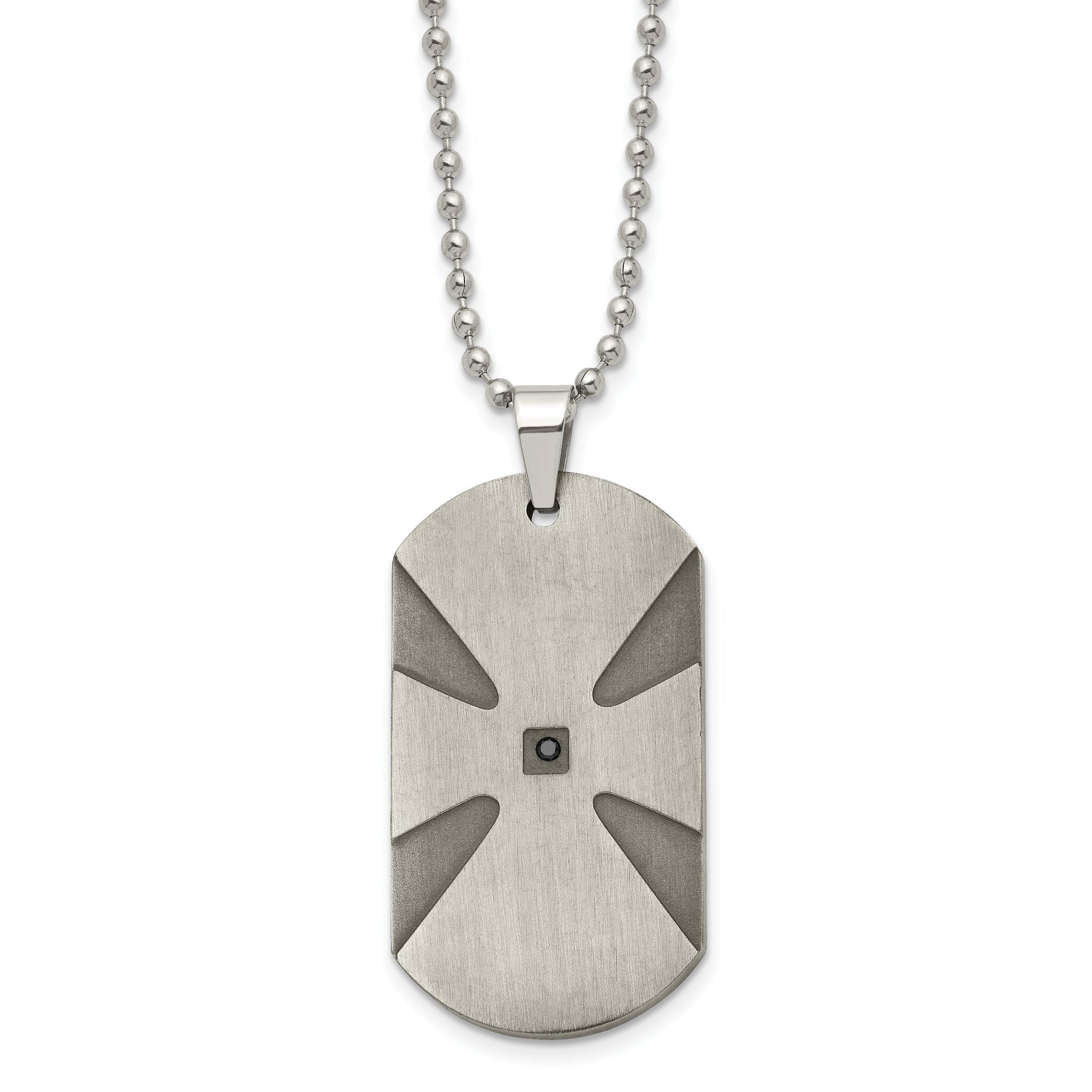 Stainless Steel Brushed .03ct Black Diamond Cross Dog Tag 24in Necklace Main image
