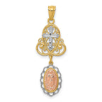14K Two-Tone Gold Guadalupe Cross Pendant with White Rhodium Finish Elegant Spiritual Symbol