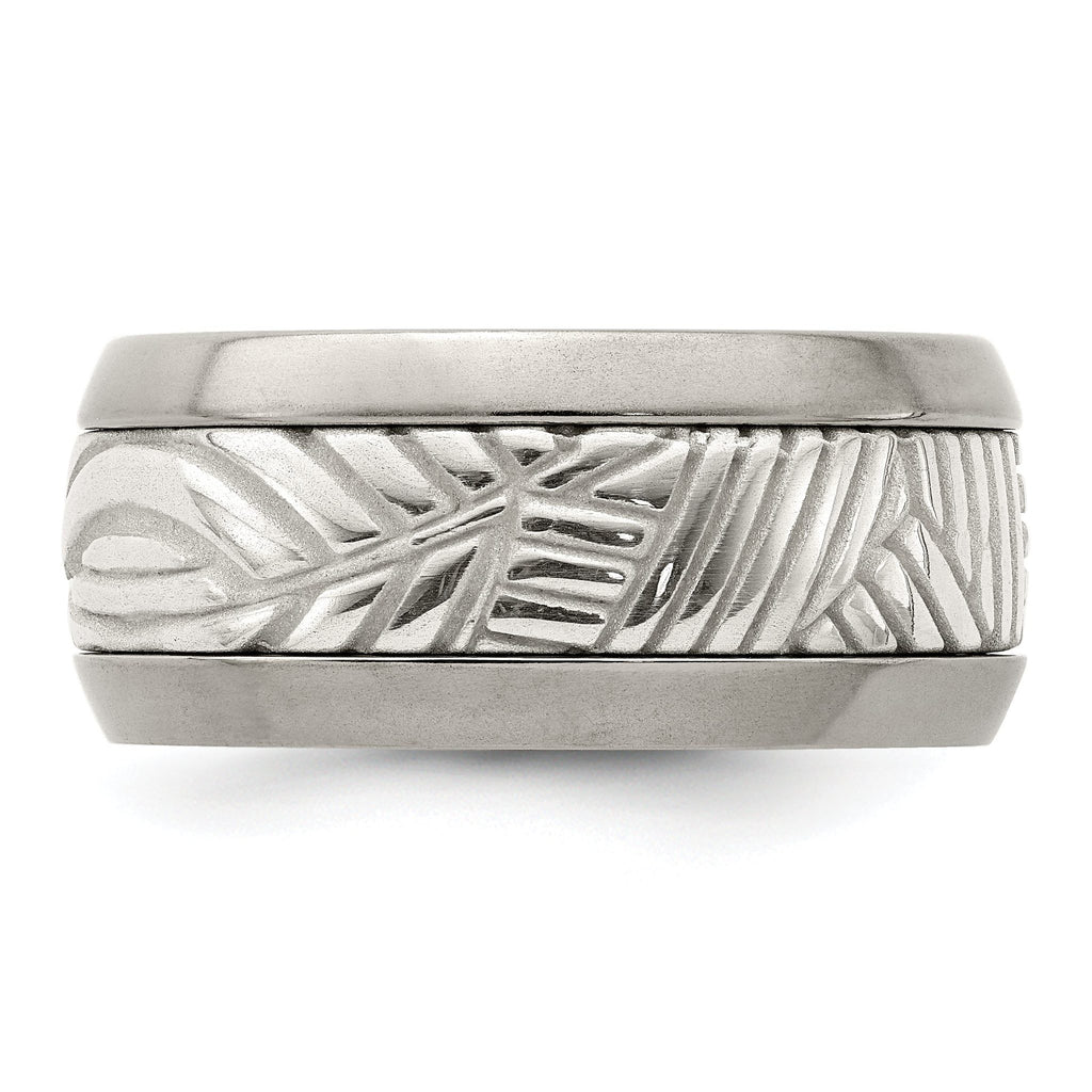 Leaf Inlay Wedding Band in Titanium & Sterling Silver, 11mm