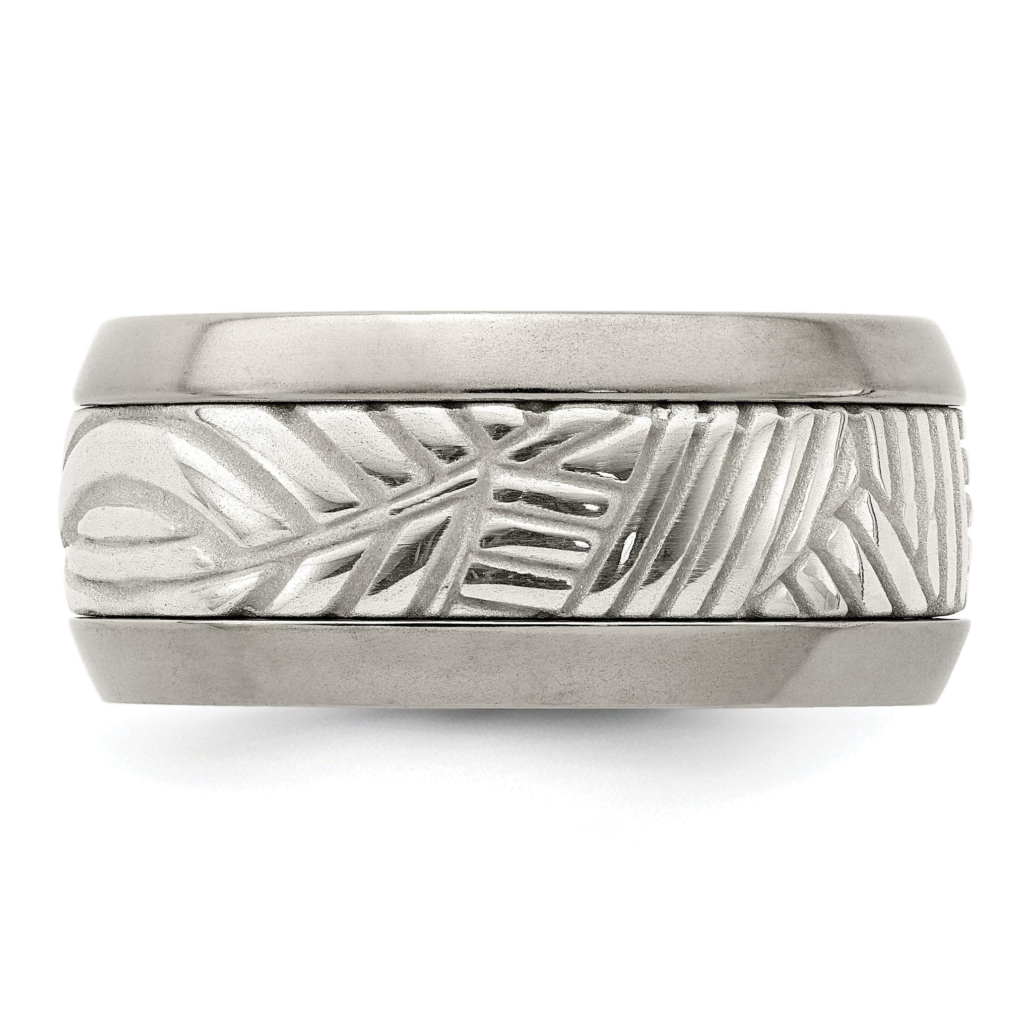 Leaf Inlay Wedding Band in Titanium & Sterling Silver, 11mm