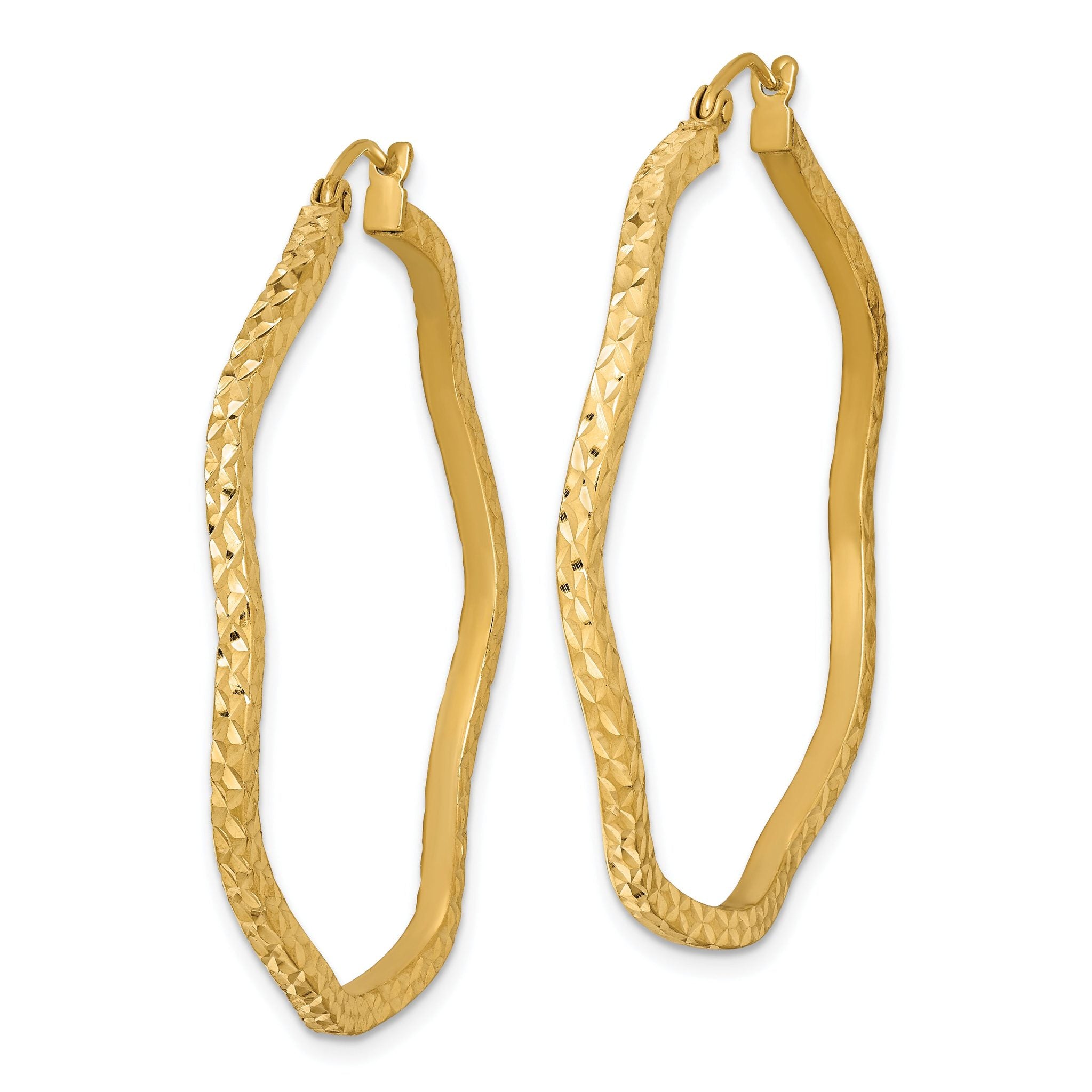 Sterling Silver Gold-plated Diamond Cut 2mm Wavy Hoop Earrings Secondary image