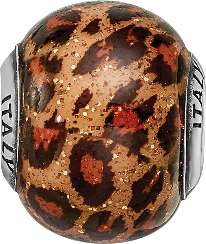 Brown Jaguar Glass Bead Charm in Sterling Silver