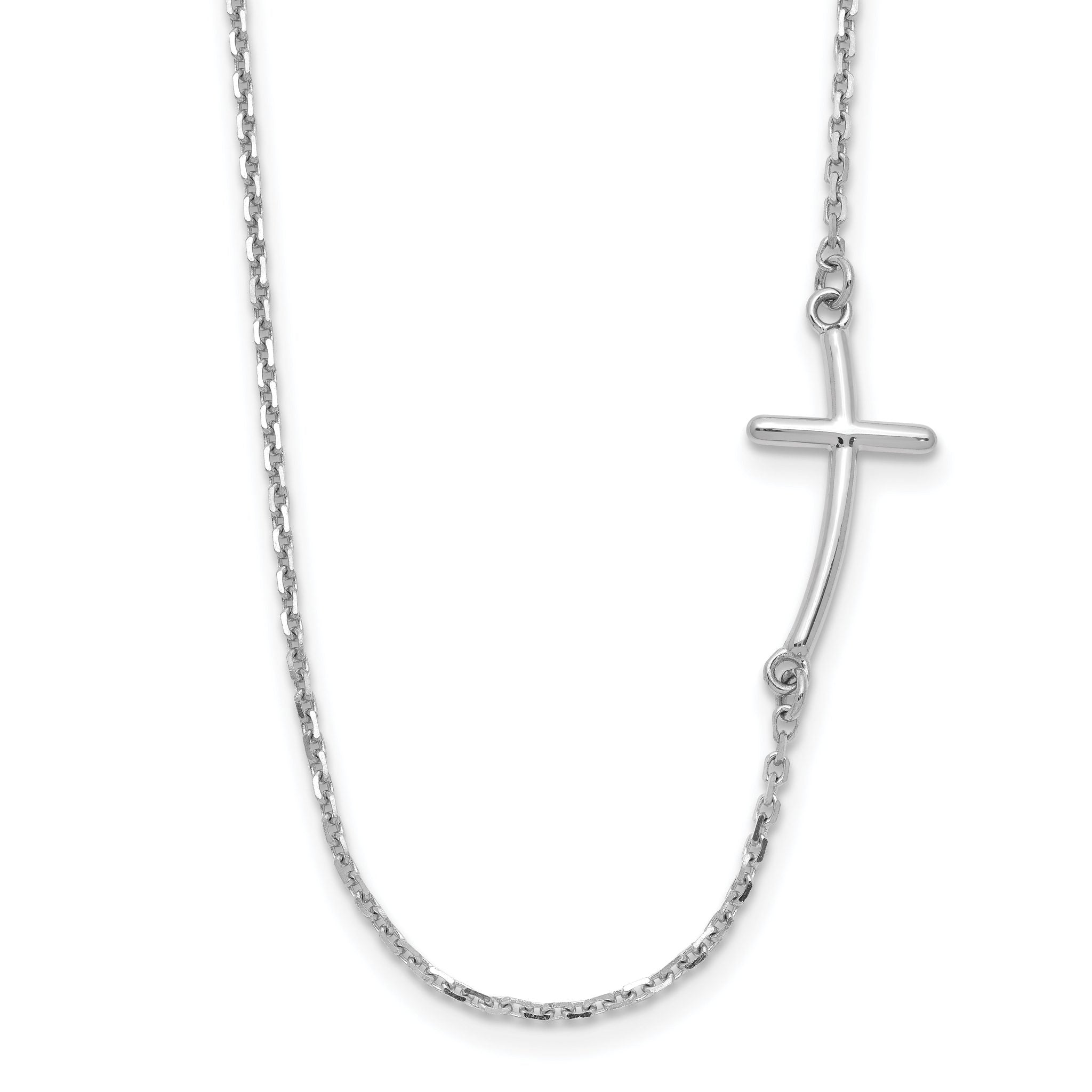 10k White Gold Small Sideways Curved Cross Necklace Main image