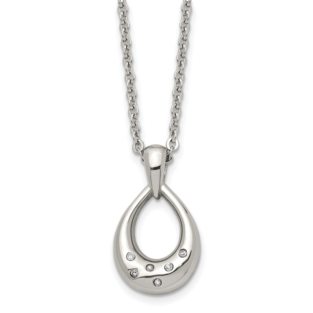 CZ Teardrop Necklace in Stainless Steel