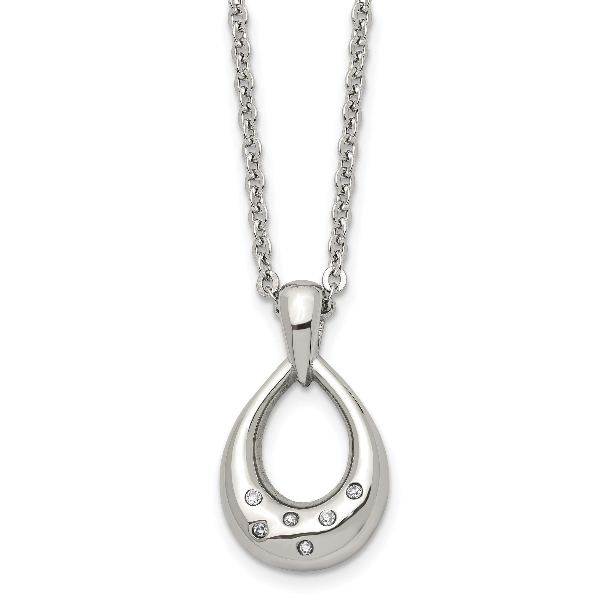 CZ Teardrop Necklace in Stainless Steel