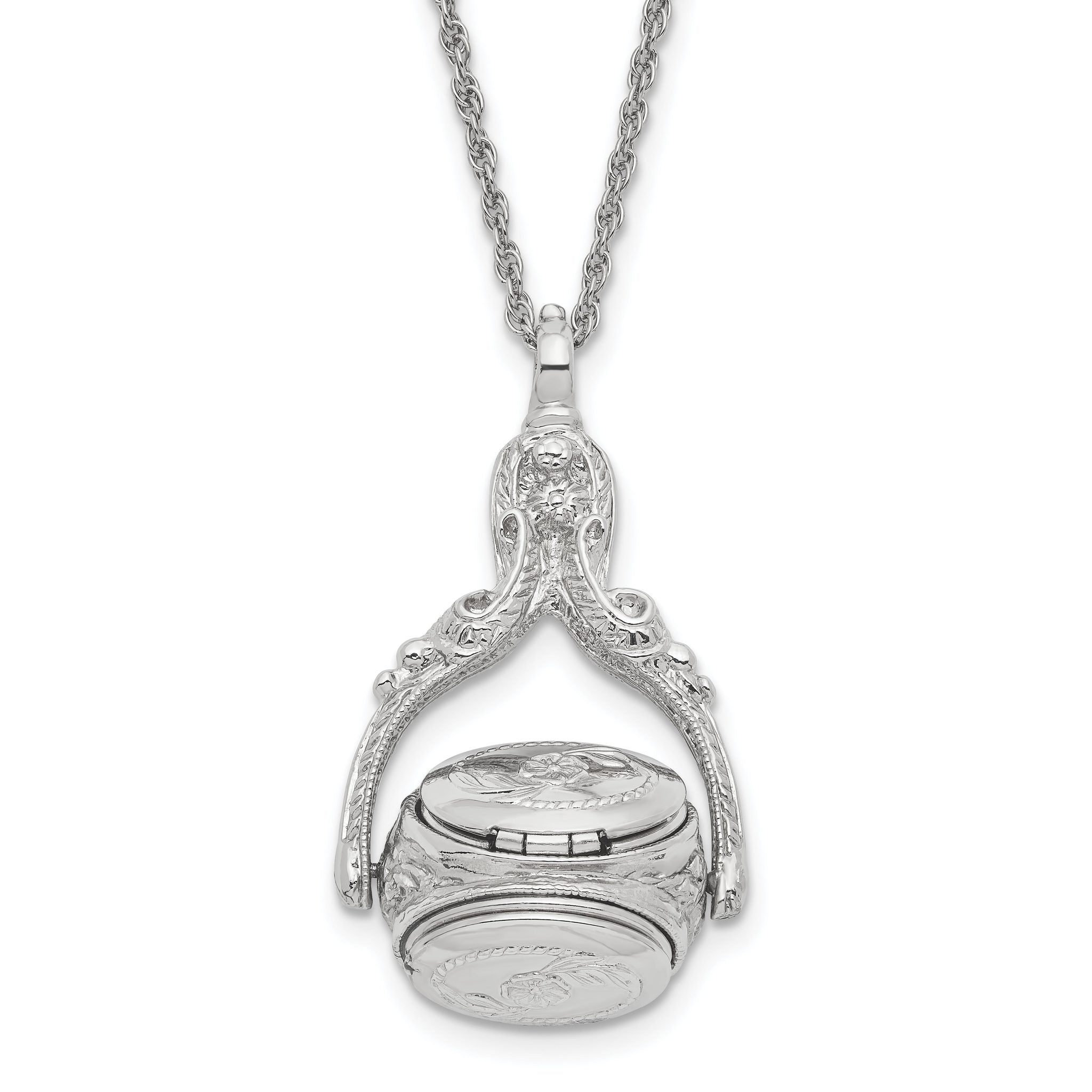 1928 Jewelry Silver-tone Three Sided Spinning Floral Pattern Oval 13mm Lockets 30 inch Necklace Holds 6 Photos Main image