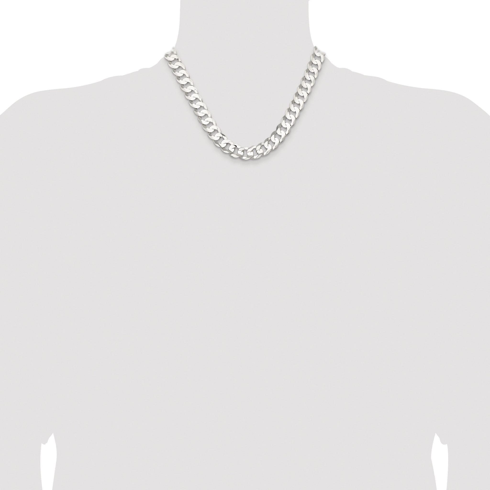 Sterling Silver Rhodium-plated 11.9mm Concave Beveled Curb Chain