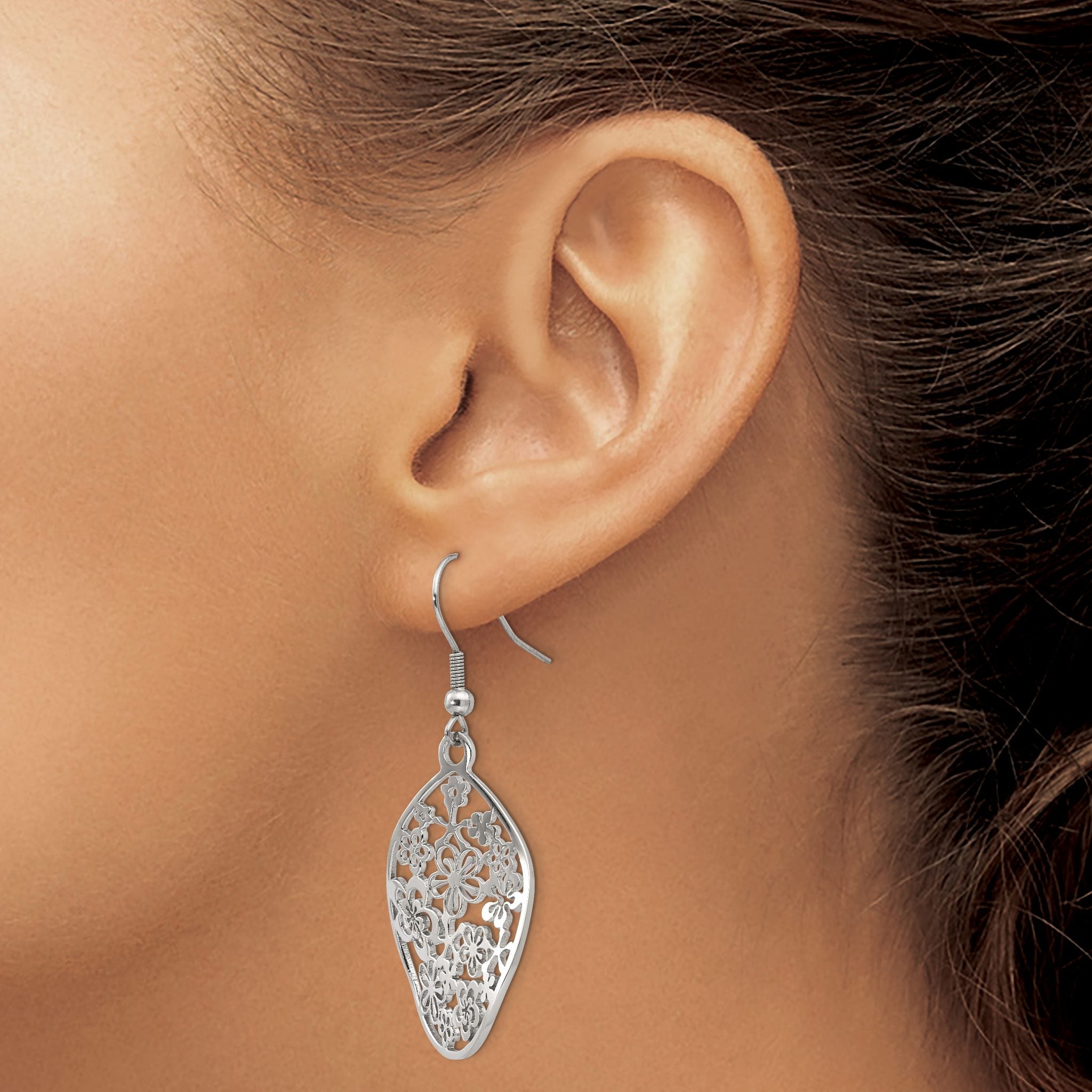Stainless Steel Polished Flower Drop Dangle Earrings for Women