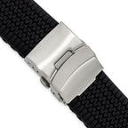 Black Tread Silicone Watch Band with Stainless Steel Buckle, 22mm