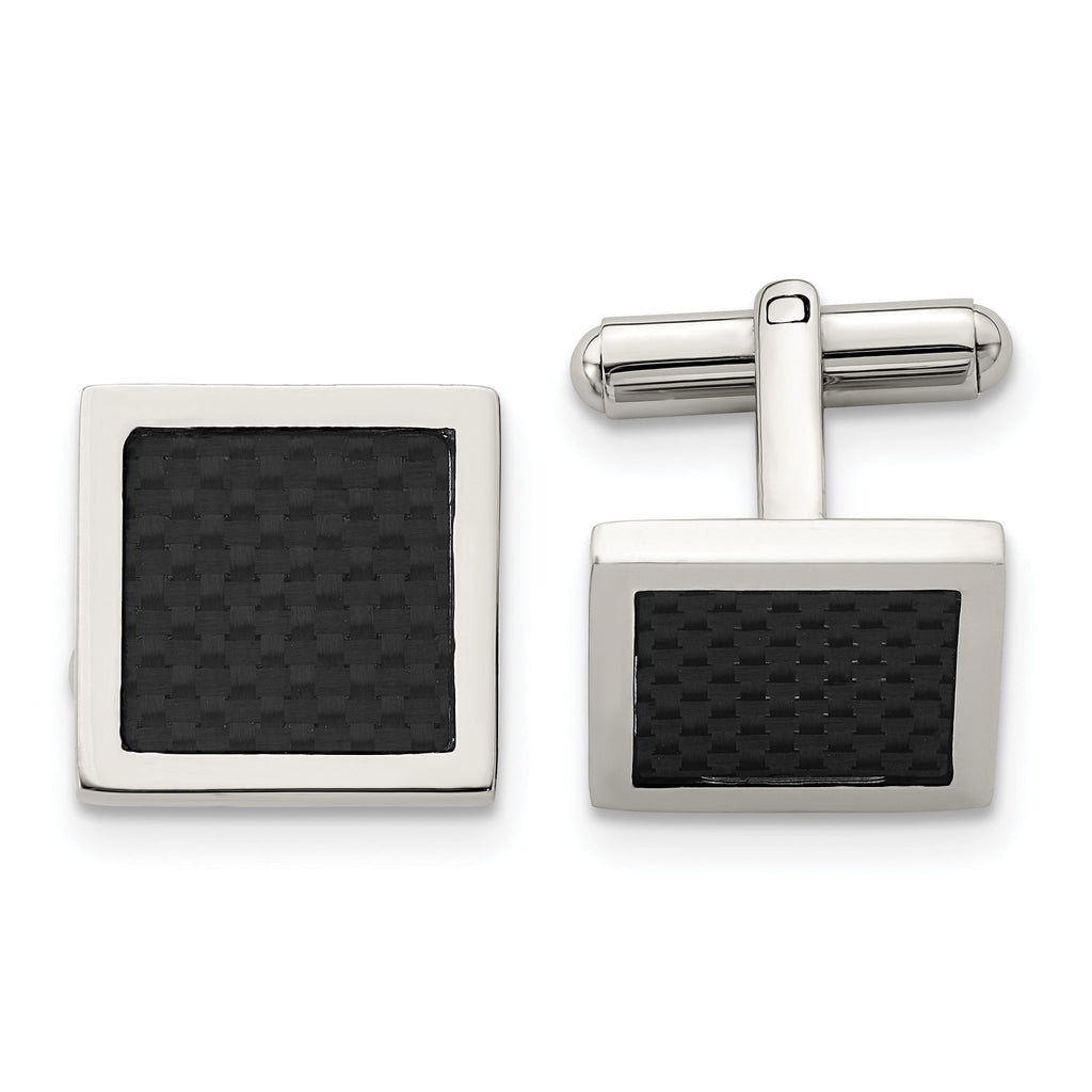 Stainless Steel Black Carbon Fiber Inlay Square Cuff Links