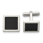 Stainless Steel Black Carbon Fiber Inlay Square Cuff Links