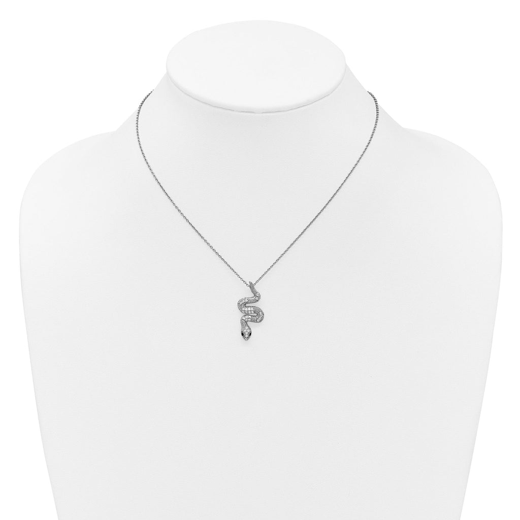Cheryl M Sterling Silver Rhodium-plated Polished Black and White CZ Snake 16 Inch with 2 Inch Extension Necklace