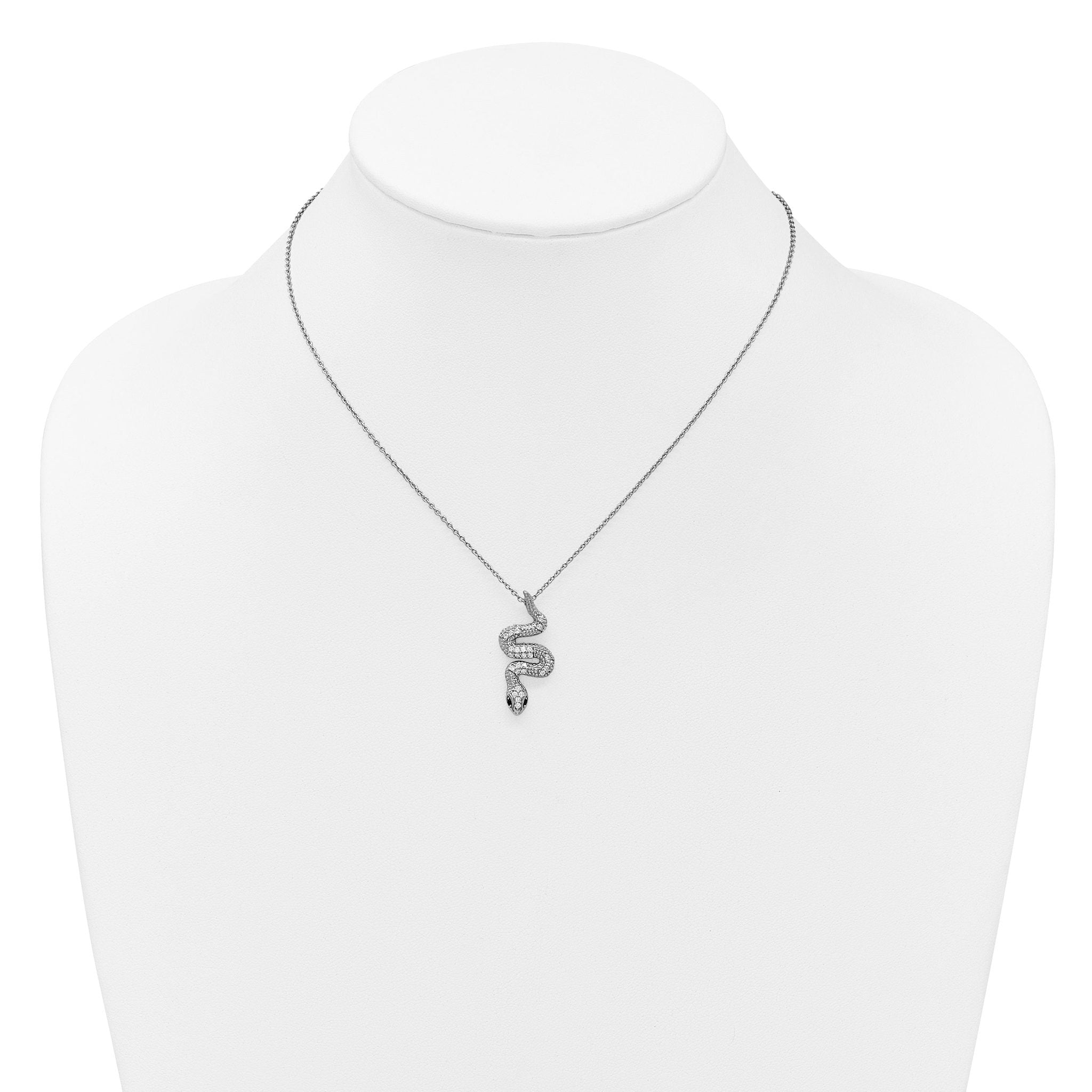 Cheryl M Sterling Silver Rhodium-plated Polished Black and White CZ Snake 16 Inch with 2 Inch Extension Necklace