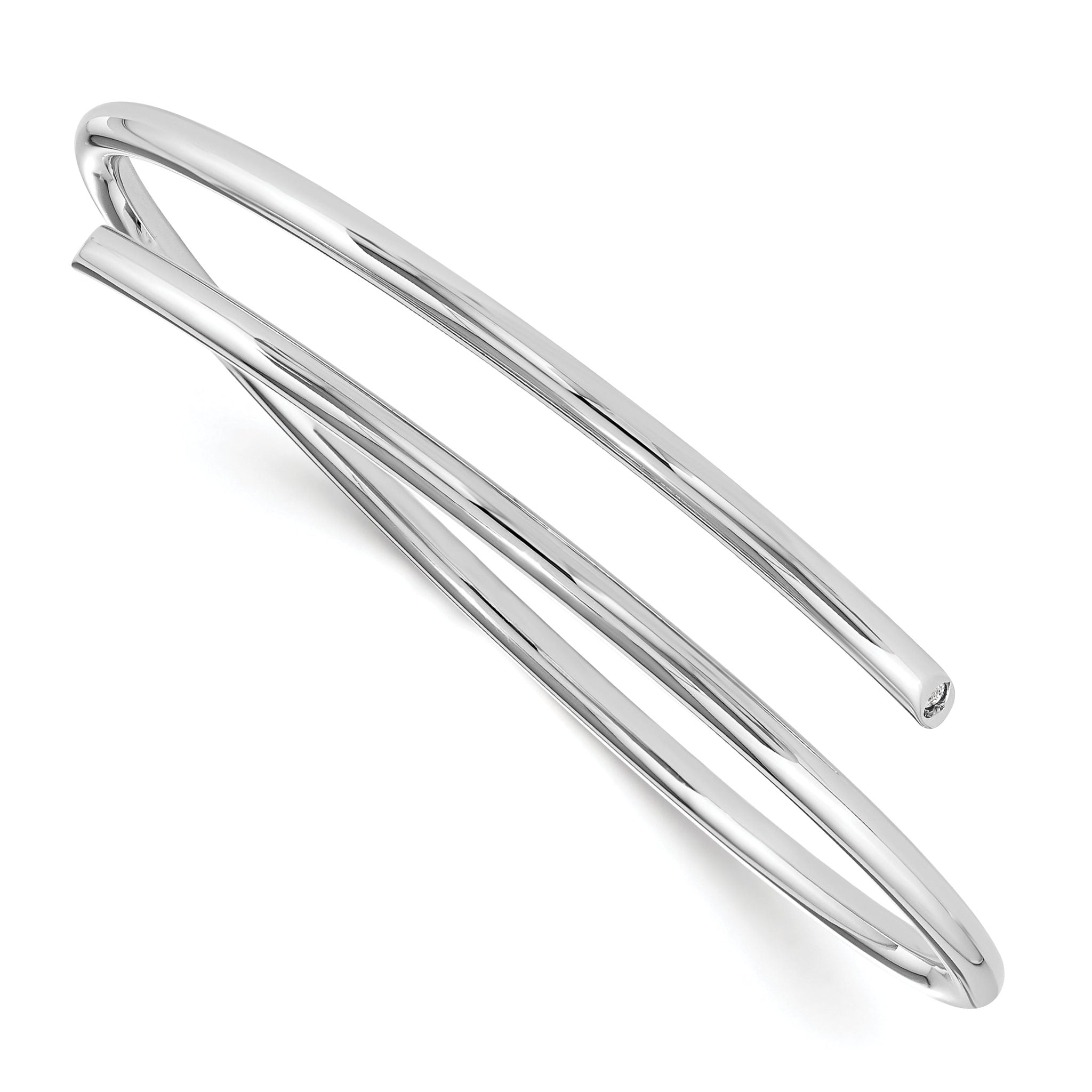 White Ice 925 Sterling Silver Diamond Bangle with Polished Rhodium Finish