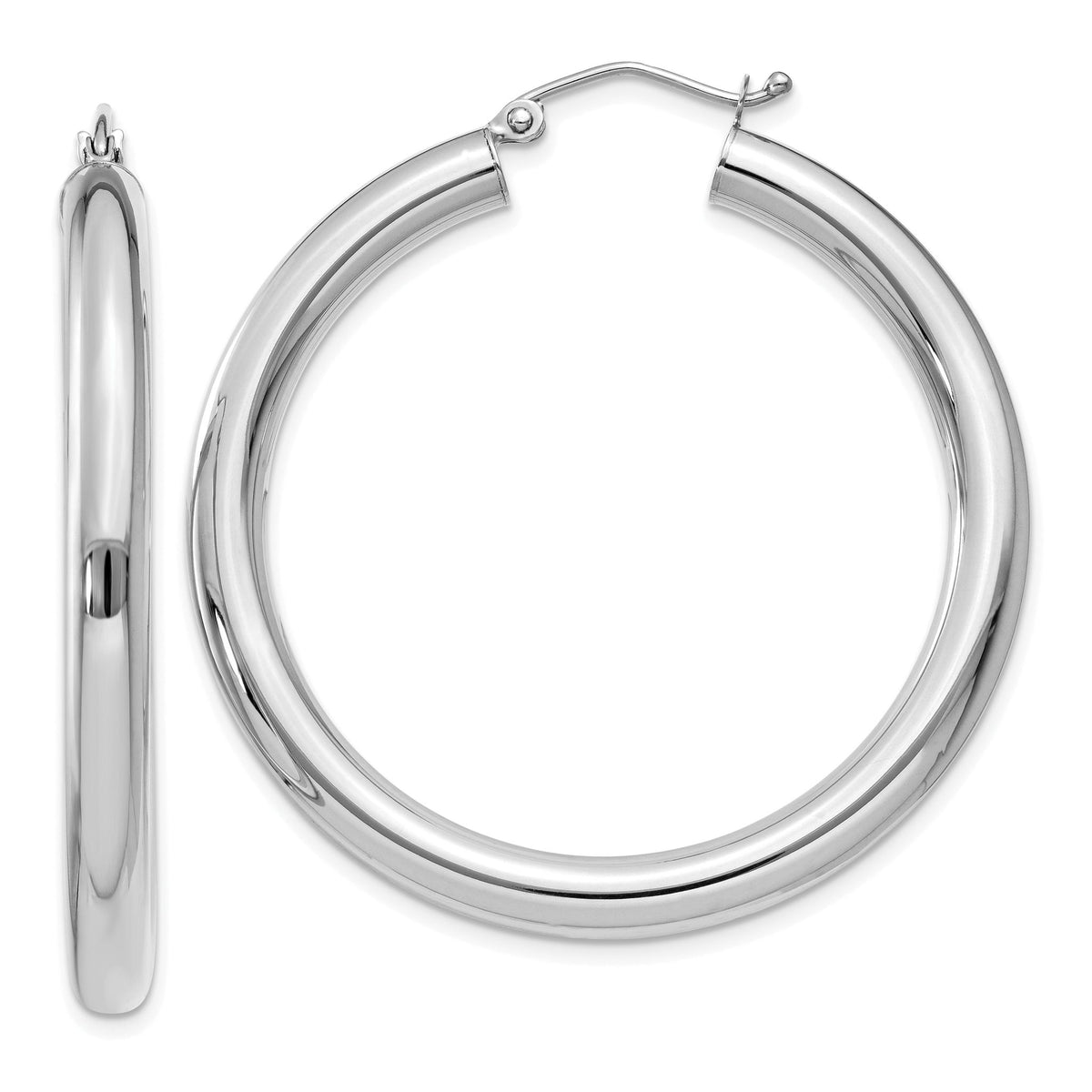 Tube Hoop Earrings in 14K White Gold, 4x40mm Lightweight Main image