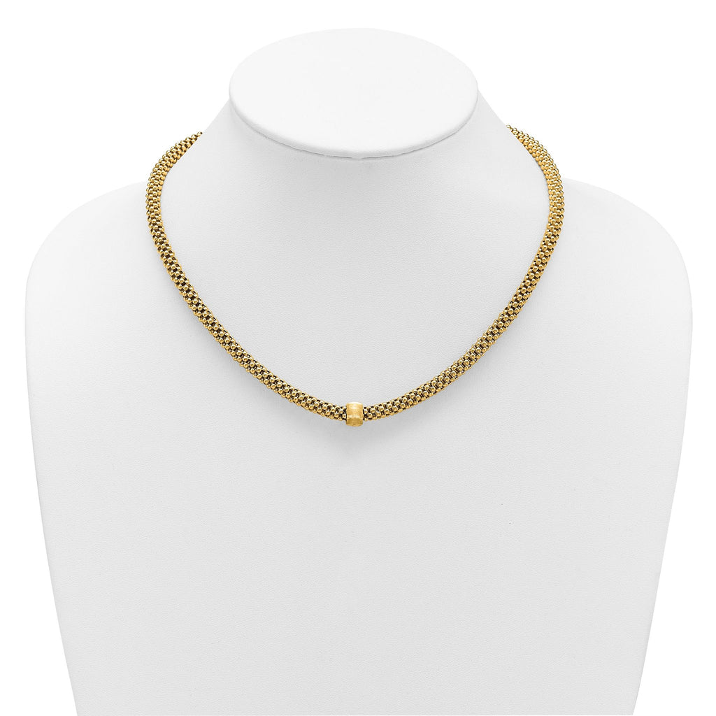 14K Polished and Brushed Bead Popcorn Mesh Necklace