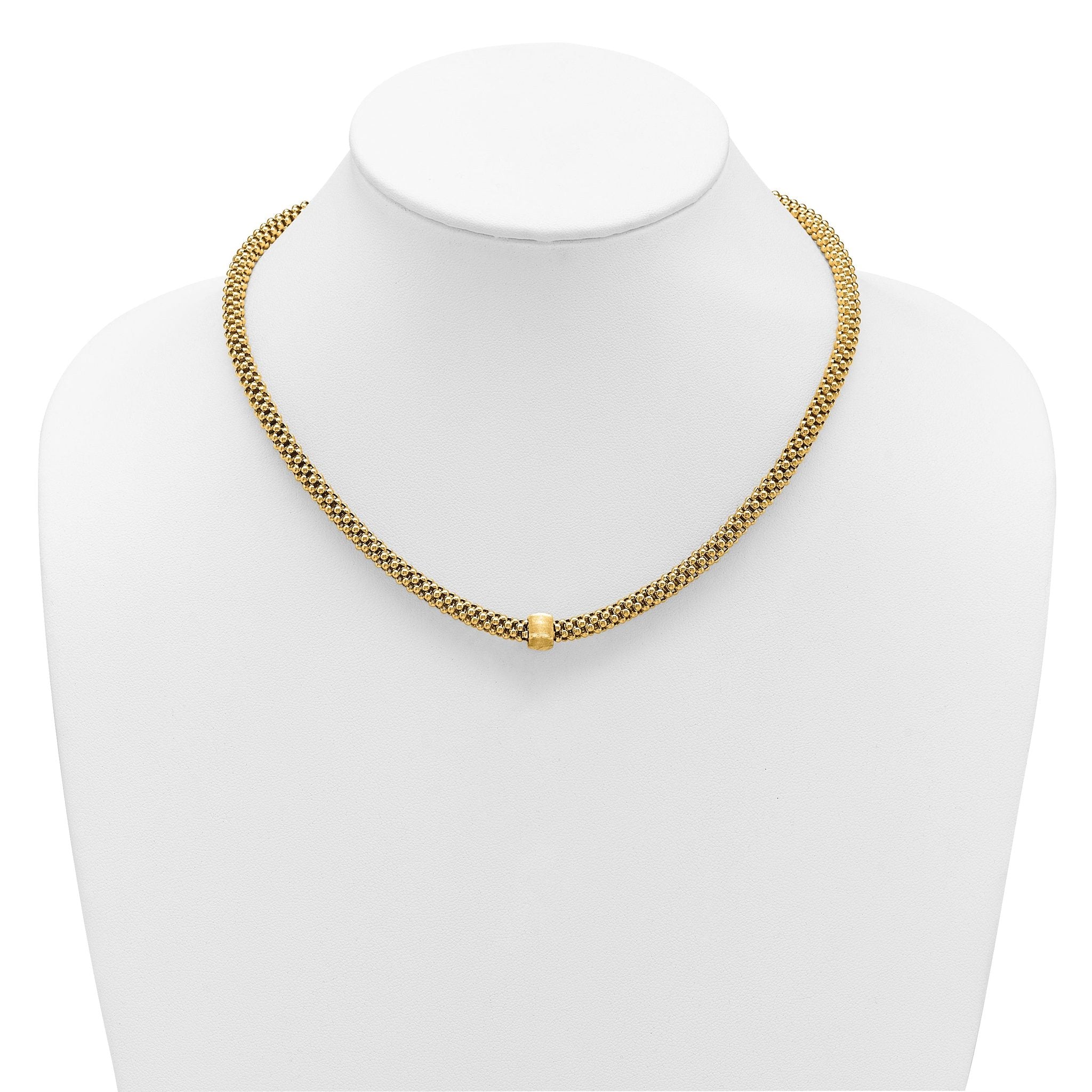 14K Polished and Brushed Bead Popcorn Mesh Necklace