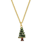 Luxury Giftwar by Jere Bejeweled Crystals Gold-tone Enameled DECK THE HALLS Christmas Tree Trinket Box with Matching 18 Inch Necklace