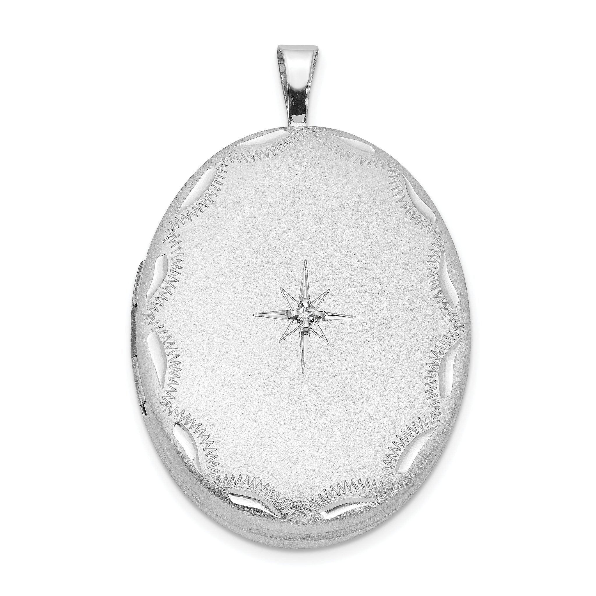 Sterling Silver Rhodium-plated Satin 26mm with Diamond Star Oval Locket Main image