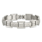 Stainless Steel Brushed Polished and Hammered with Cubic Zirconia Bracelet for Men