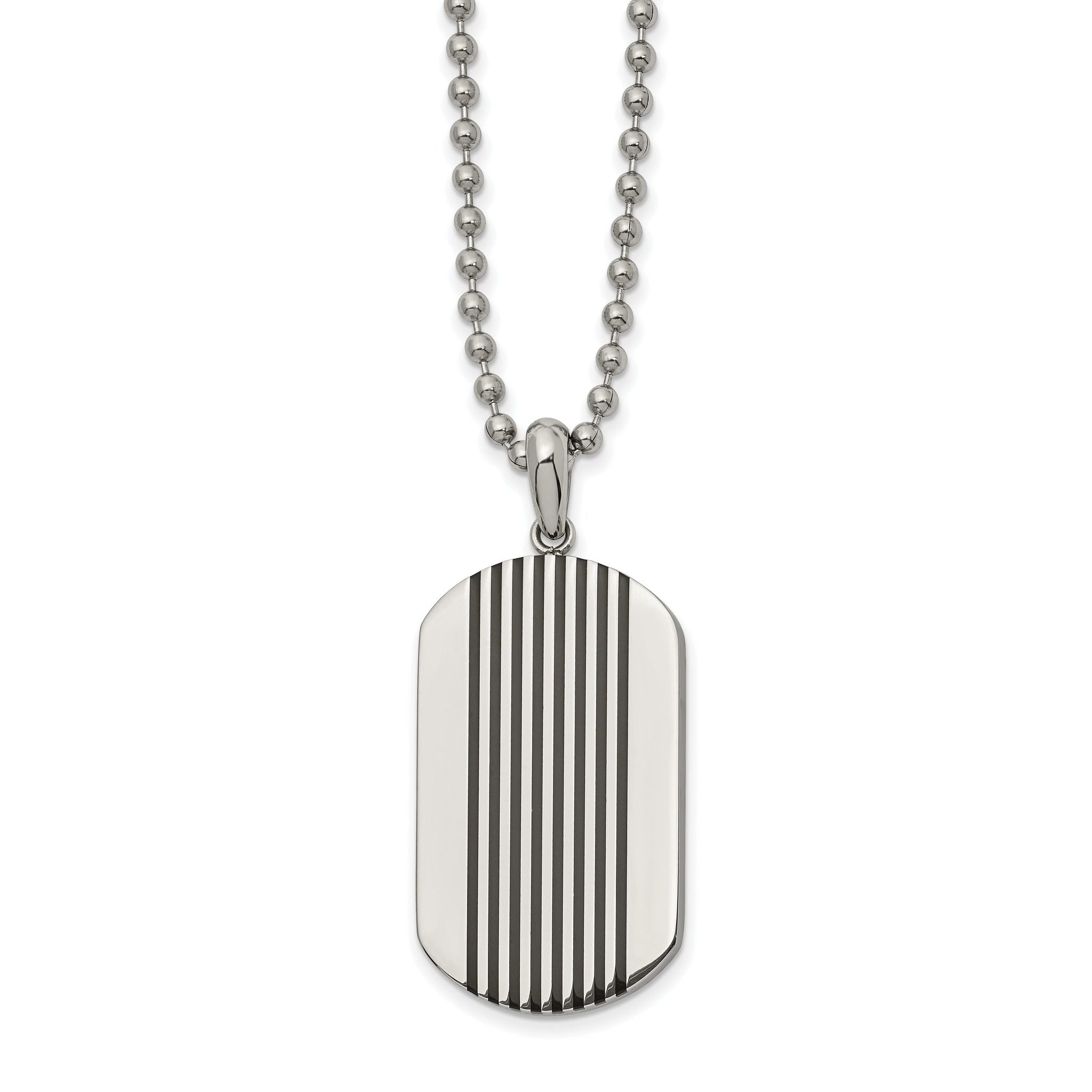 Chisel Stainless Steel Polished with Black Enamel Stripes Dog Tag on a 22 inch Ball Chain Necklace Main image