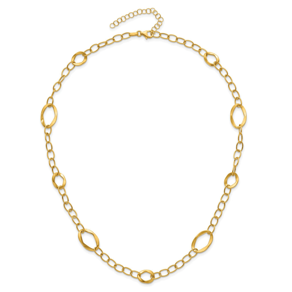14K Gold Fancy Link Necklace with Polished Finish and Extender